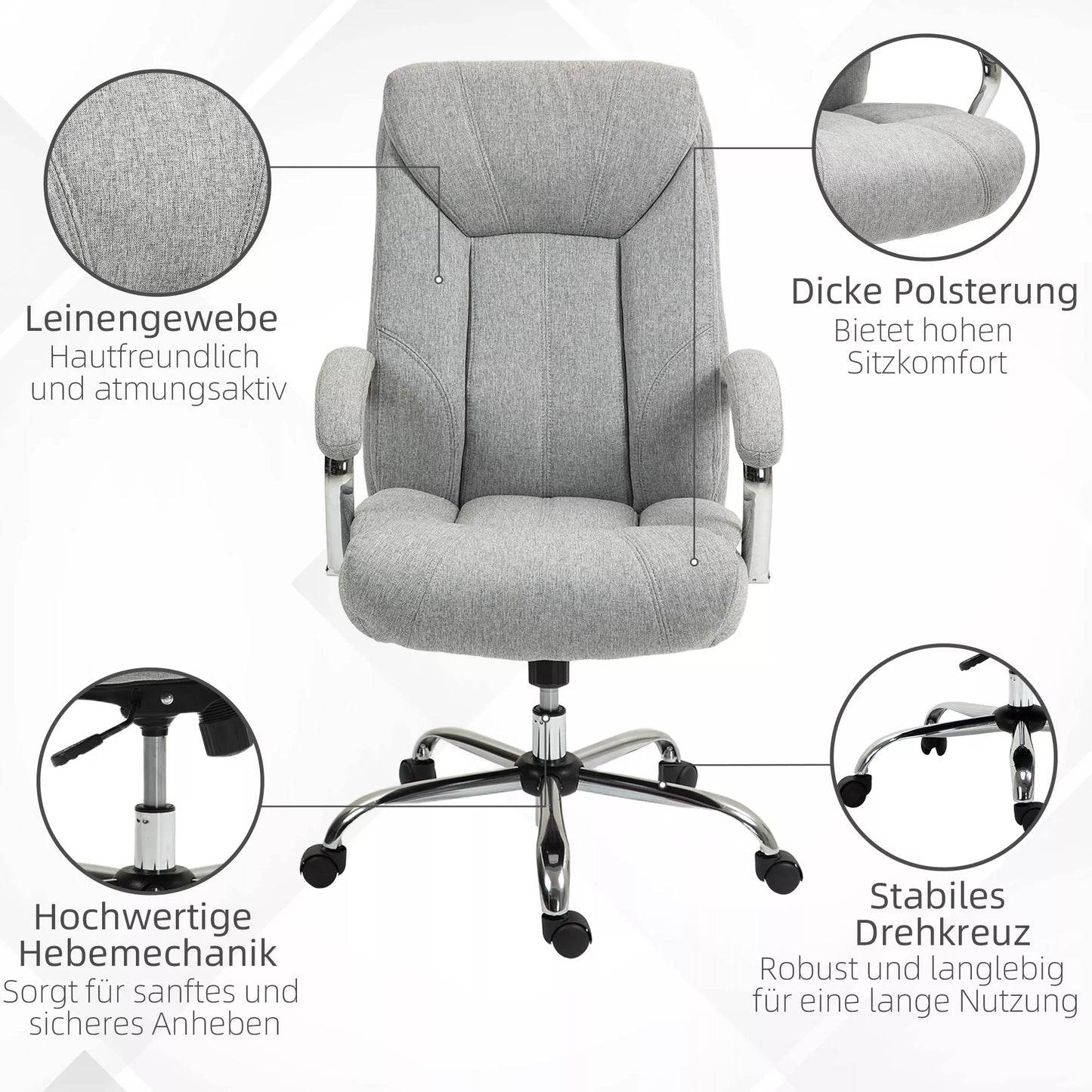 Ergonomiška pilka biuro kėdė su aukštu atlošu, kvėpuojančiu apmušalu ir reguliuojamu aukščiu