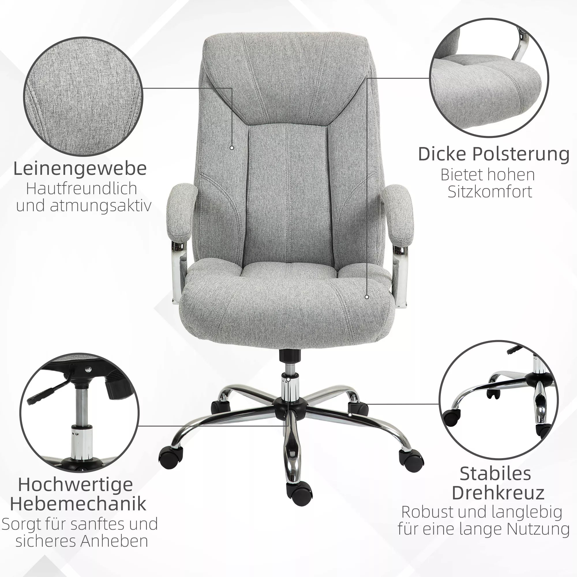 Ergonomiška pilka biuro kėdė su aukštu atlošu, kvėpuojančiu apmušalu ir reguliuojamu aukščiu