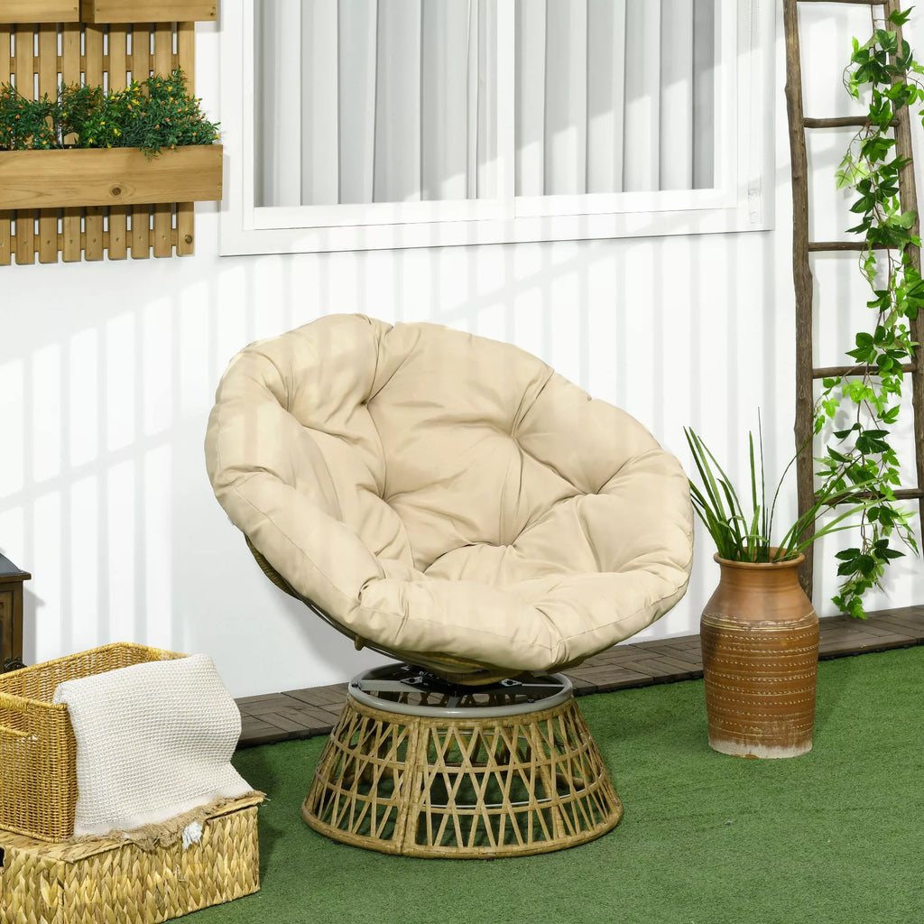 Krepšinio kėdė Rotango kėdė Lauko kėdė, boho stiliaus, atspari oro sąlygoms, 85 cm x 70 cm x 82 cm, kreminė + natūrali