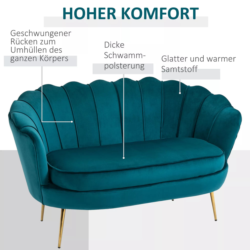2 vietų sofa, kušetė, minkšta sofa, aksominė išvaizda, dviguba sofa, atlaiko iki 150 kg svorį, 130 x 77 x 77 cm, tamsiai žalia