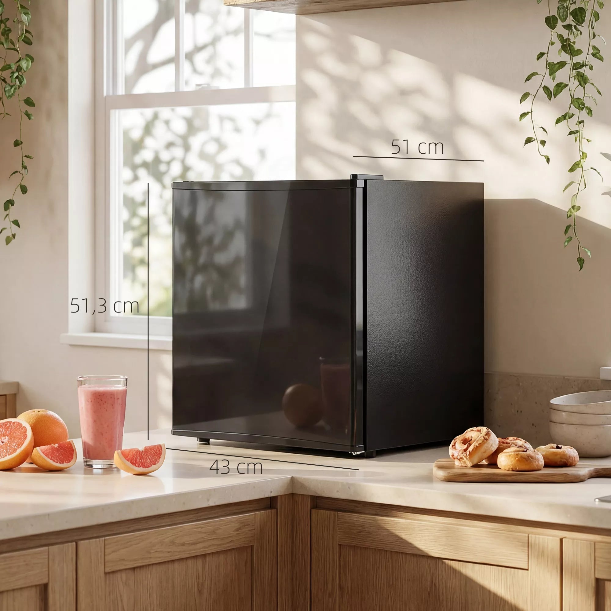 Mini šaldytuvas, mažas kompaktiškas šaldytuvas su reguliuojamu termostatu, 43x51x51,3 cm, juodas