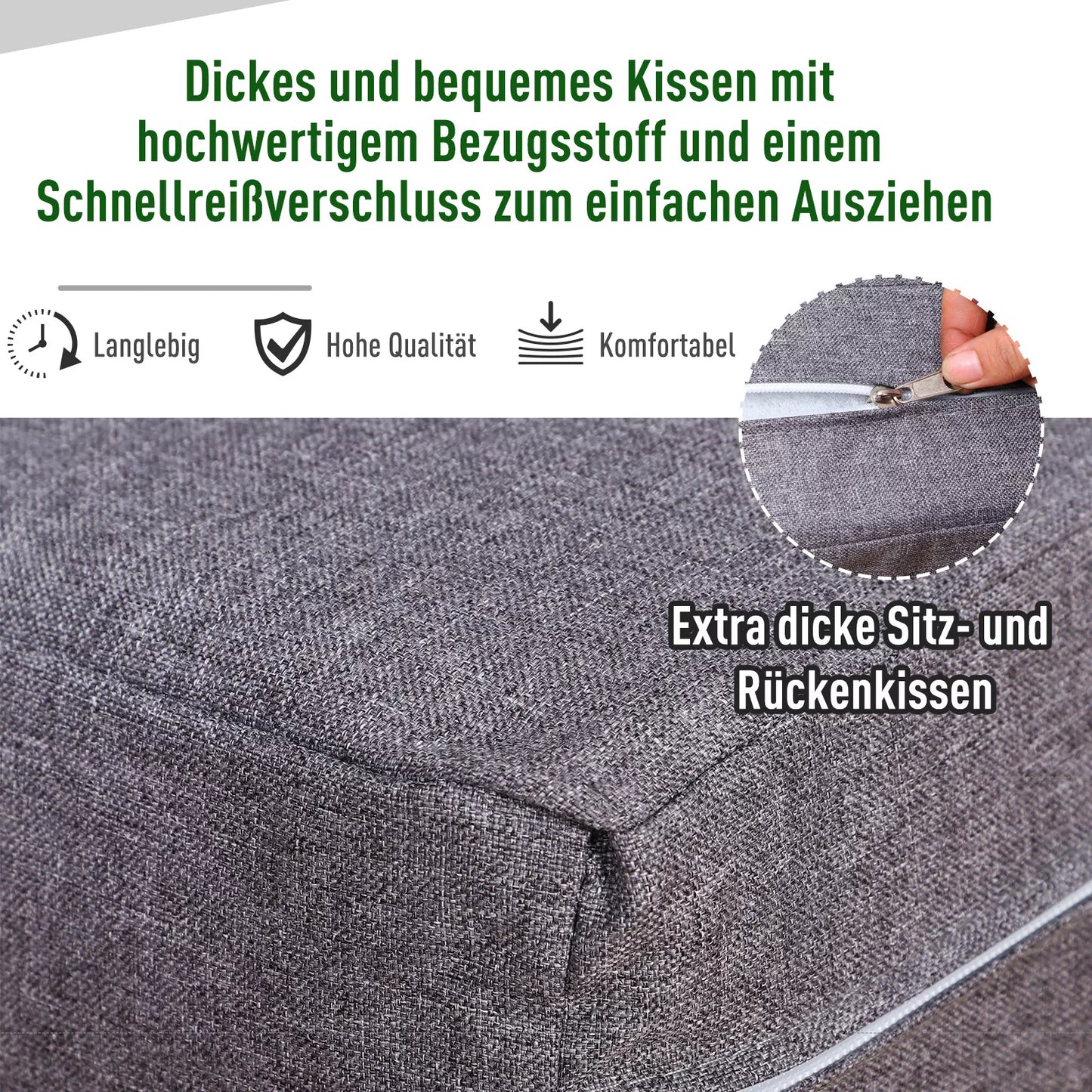 Keturių dalių sodo baldų komplektas, sėdimoji grupė, sofa su pagalvėmis, stalas su laikymo vieta, poliesteris, pilka, 138 x 69 x 63 cm