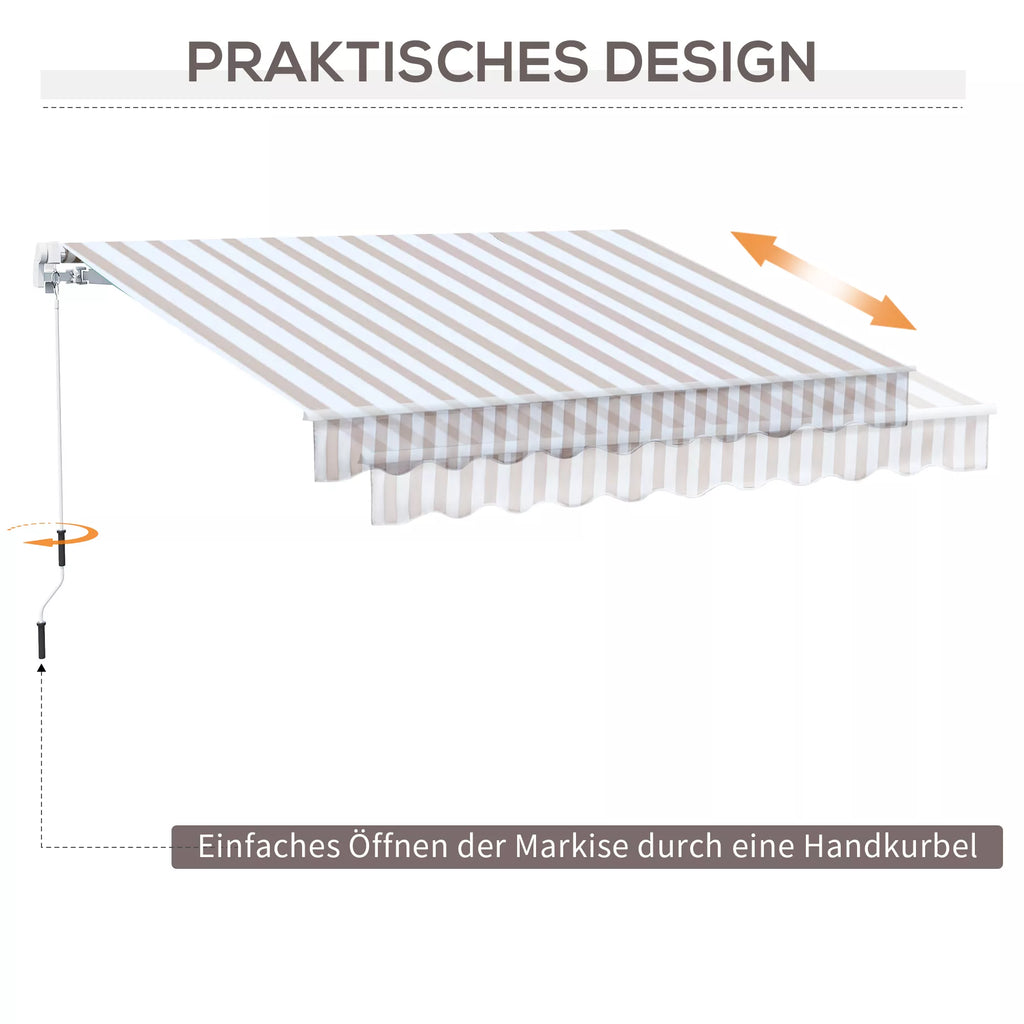 Markizė su rankine, lankstinė markizė, apsauga nuo saulės, montuojama prie sienos, balkonas, aliuminis kalnas 3 x 2,5 m