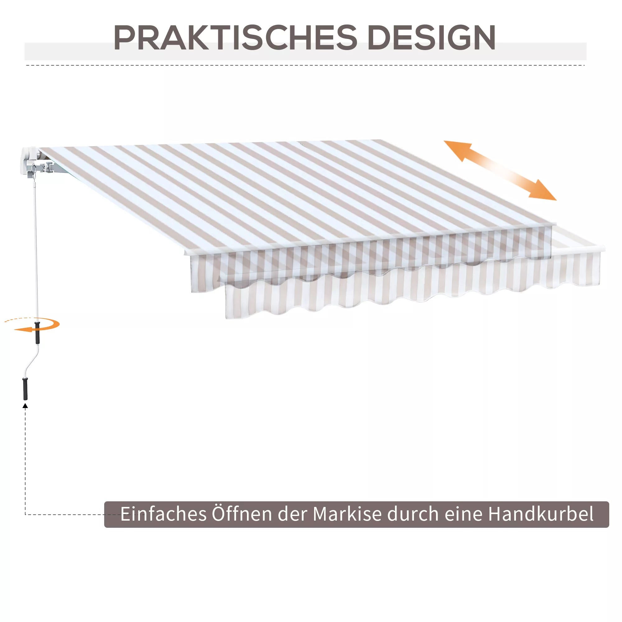 Markizė su rankine, lankstinė markizė, apsauga nuo saulės, montuojama prie sienos, balkonas, aliuminis kalnas 3 x 2,5 m
