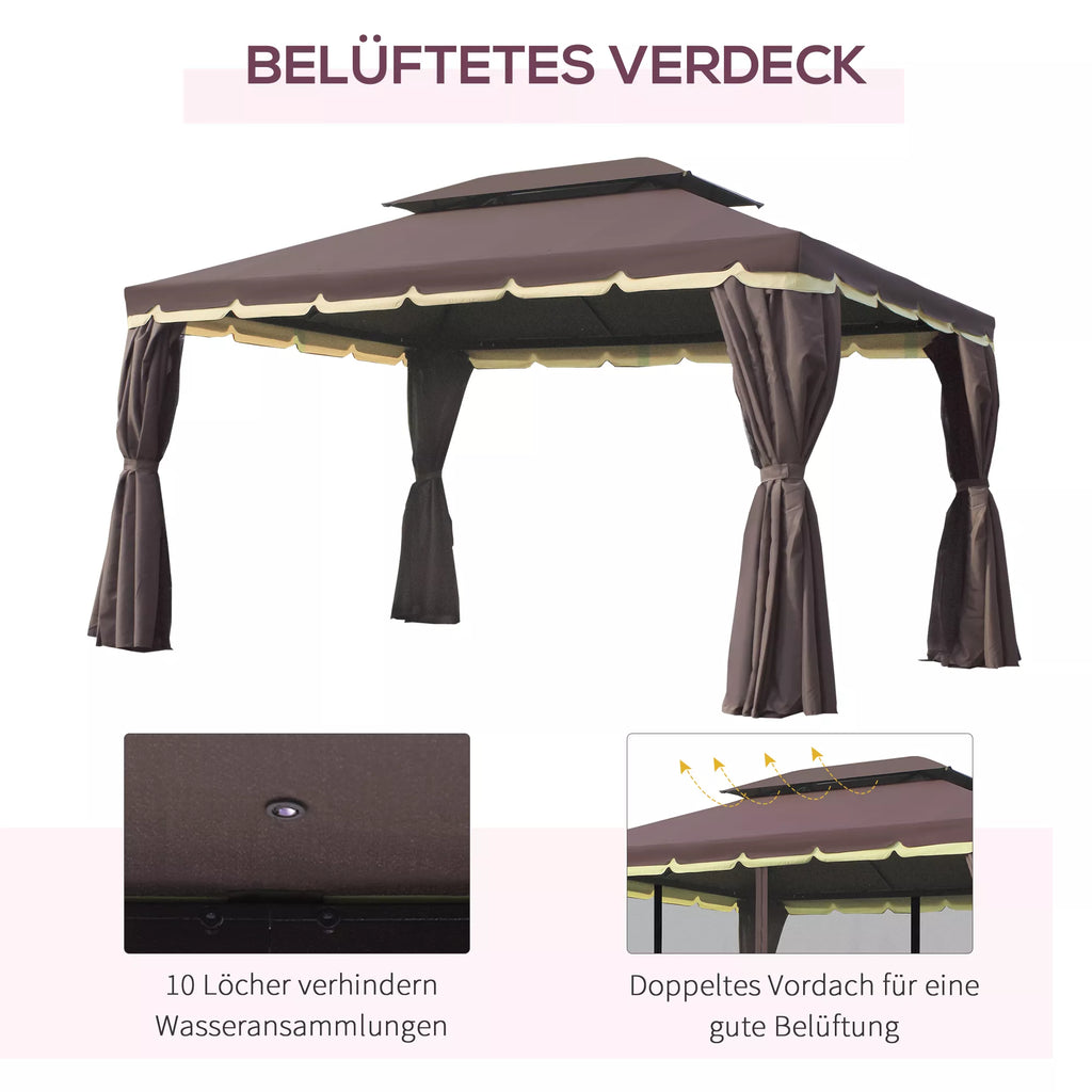 Sodo paviljonas Paviljonas 390 x 290 x 280 cm Sodo palapinė Šventinė palapinė Vakarėlių palapinė su 4 šoniniais elementais Moskitų tinklas Atsparus oro sąlygoms Aliuminis Poliesteris Kavos + juodos spalvos