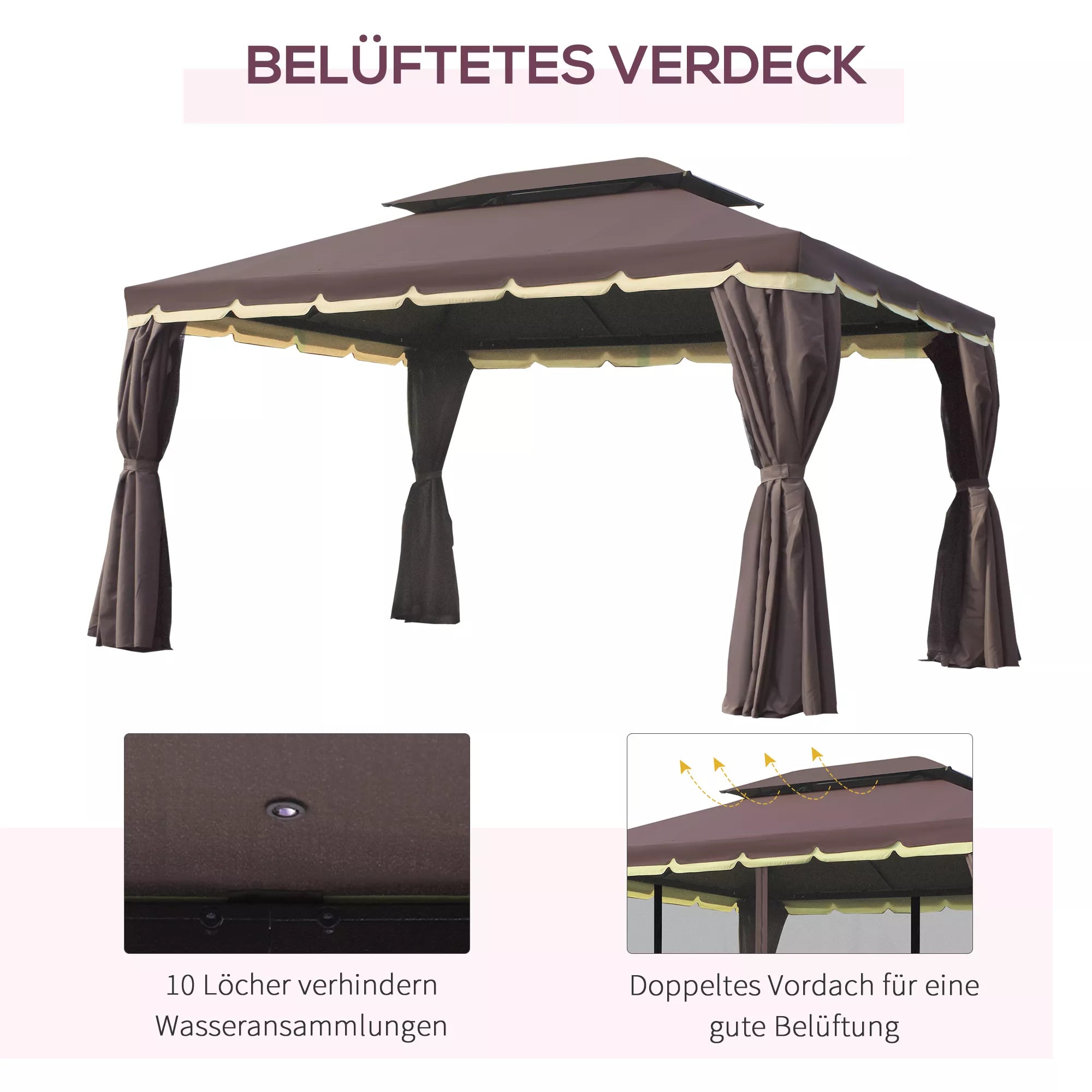 Sodo paviljonas Paviljonas 390 x 290 x 280 cm Sodo palapinė Šventinė palapinė Vakarėlių palapinė su 4 šoniniais elementais Moskitų tinklas Atsparus oro sąlygoms Aliuminis Poliesteris Kavos + juodos spalvos
