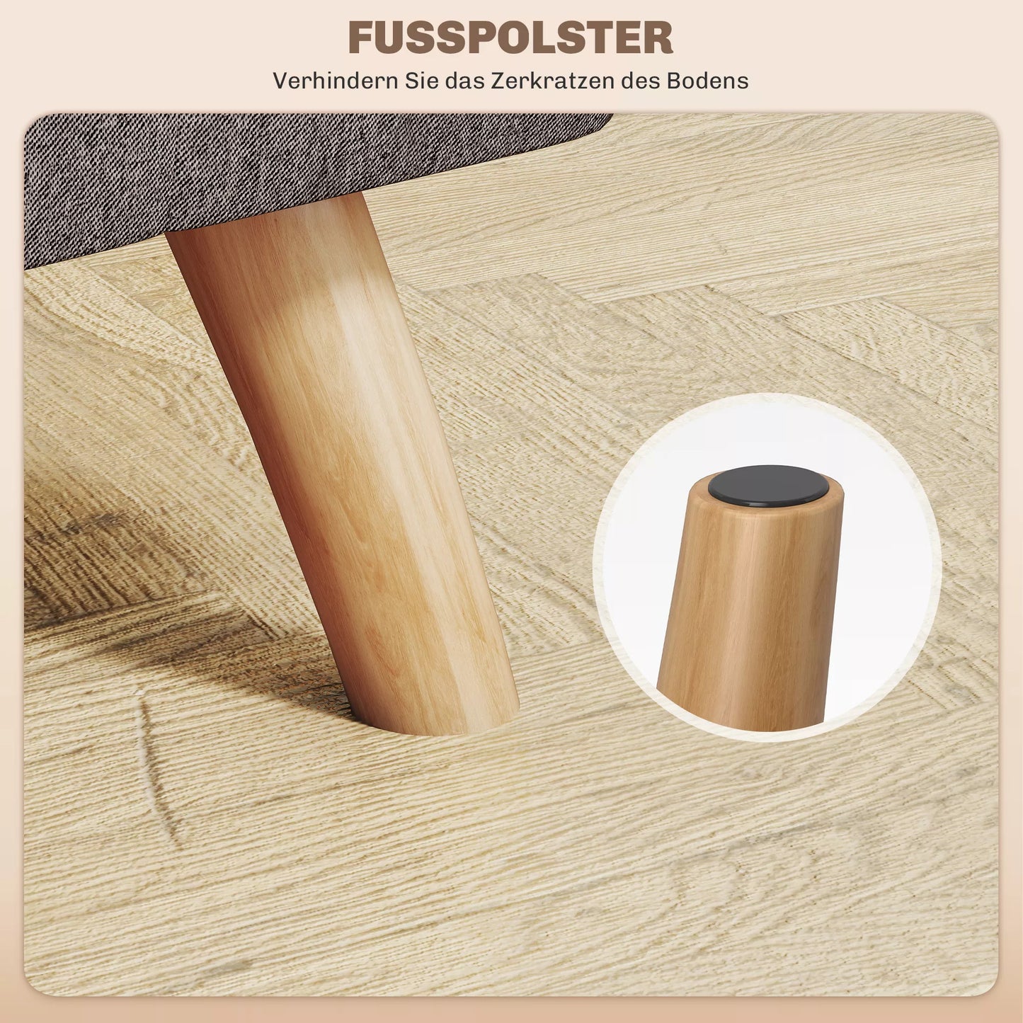 HOMCOM Pufas su paminkštinimu, linine išvaizda, medinės kojelės, atlaiko iki 110 kg, pilkas