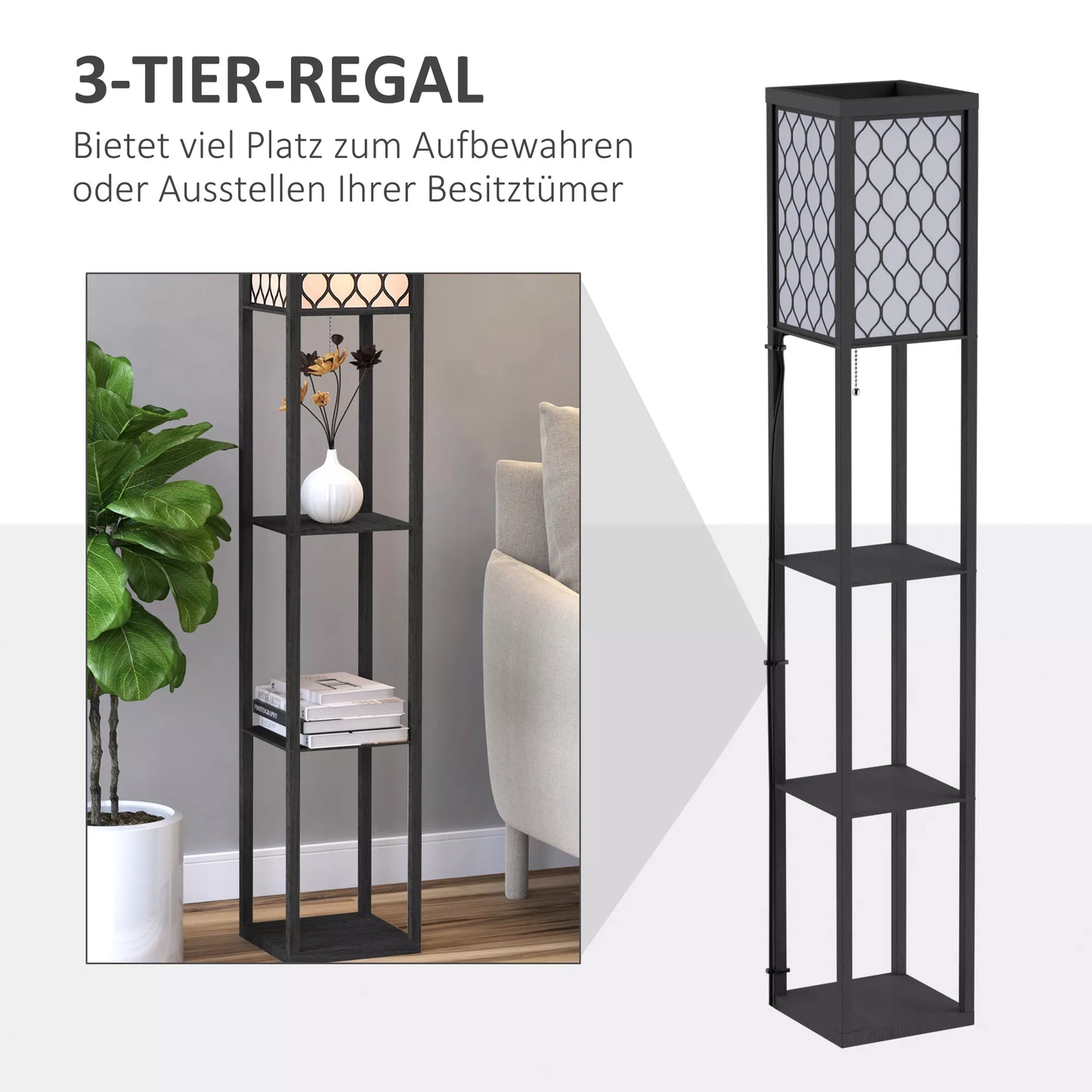 Stovinti lempa svetainė su lentyna, stovinti lempa su E27 lizdu, skirta svetainėms ir miegamiesiems, be lemputės