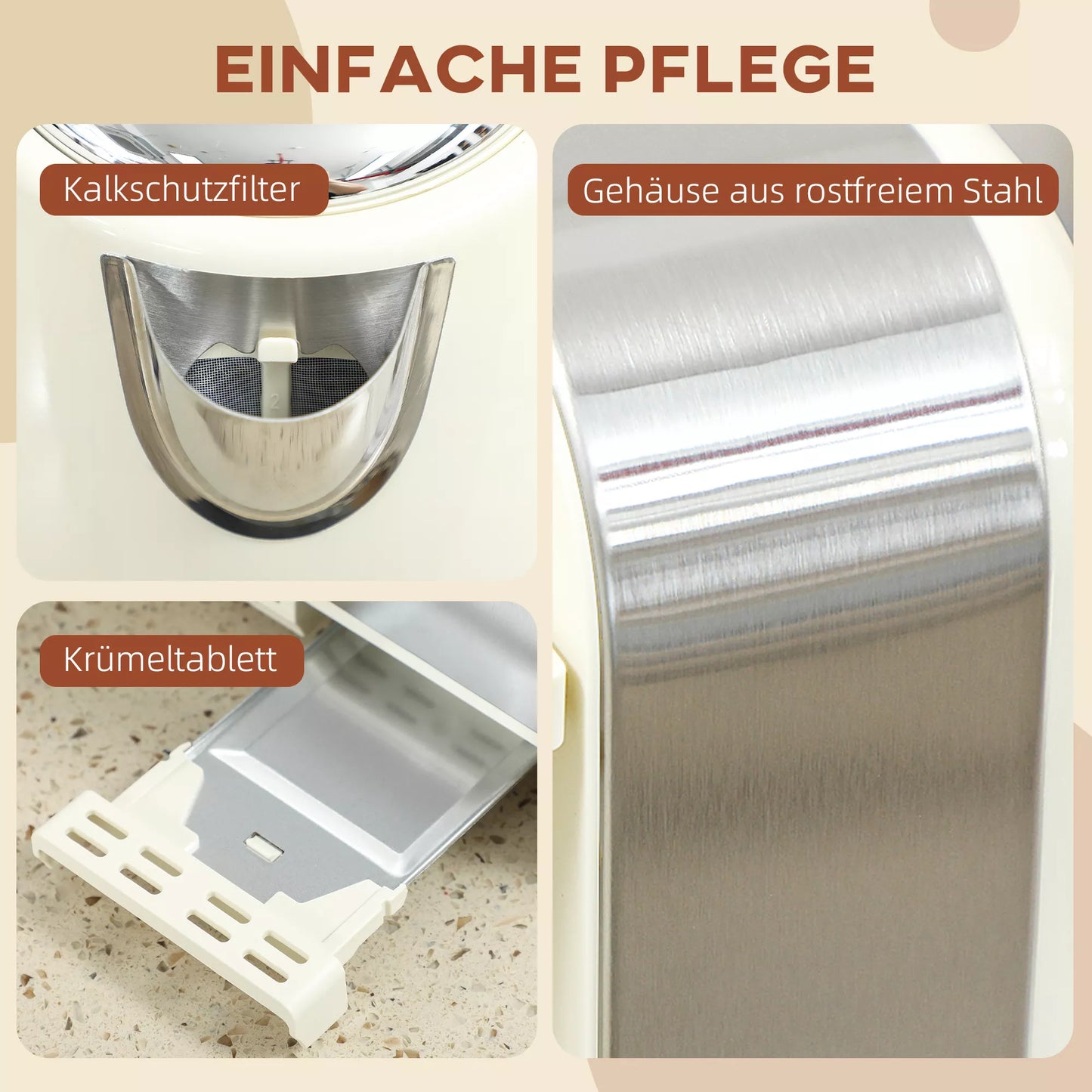 Virdulio ir skrudintuvo rinkinys, 1,7 L, 2200W, Strix termostatas, filtras, 4 vietų skrudintuvas, 7 rudinimo lygiai, trinyčių padėklas