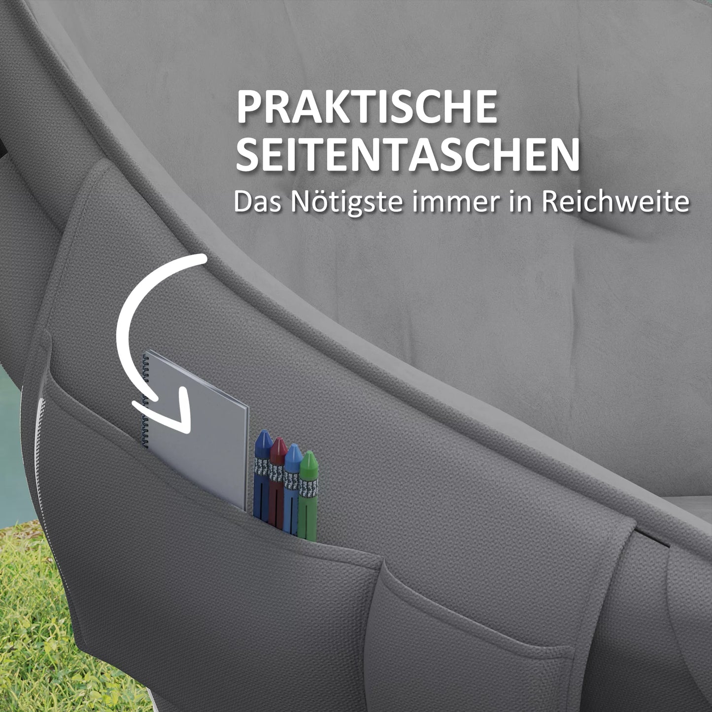 Sulankstoma Kempingo Kėdė su Šonine Kišene ir Nešiojimo Krepšiu, Paminkštinta, Iki 120kg Apkrovos, Tamsiai Pilka