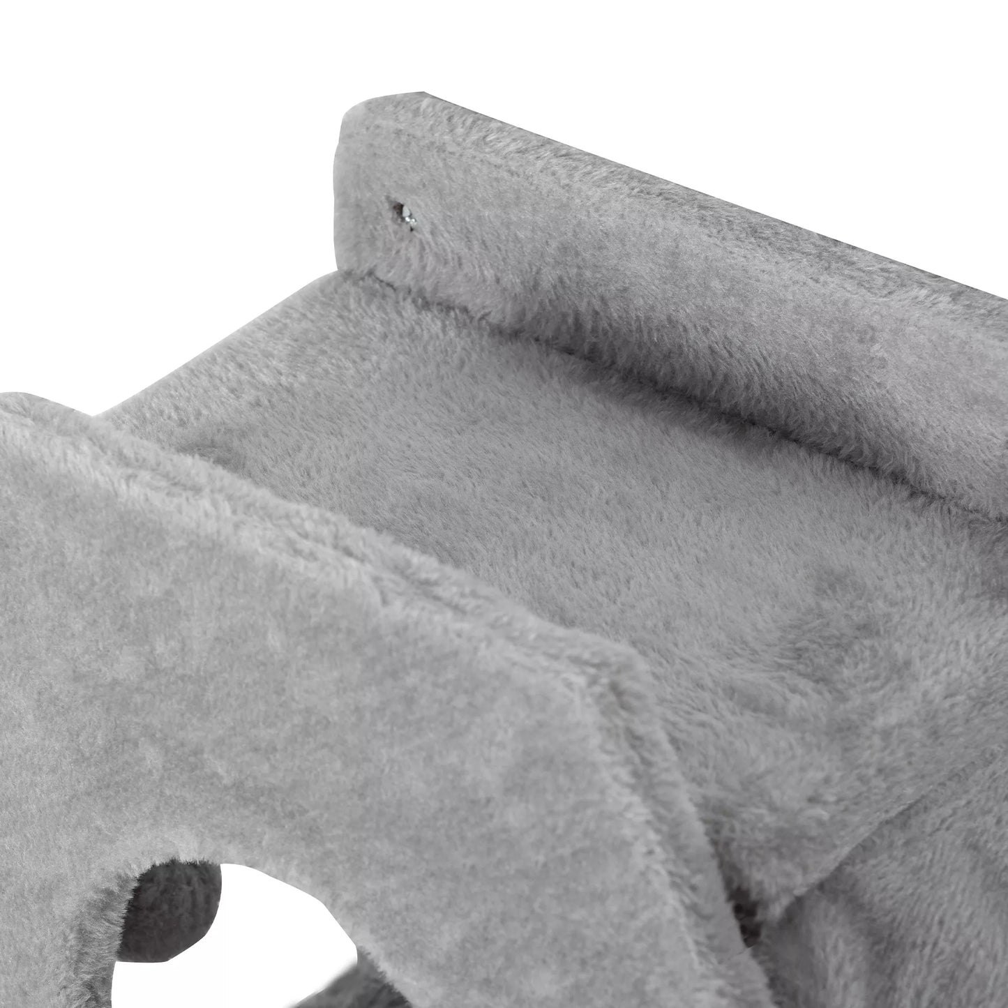 Katės laipiojimo siena, su nameliu, kopėtėlėmis, žaidimo kamuoliuku, erdvę taupanti, šviesiai pilka