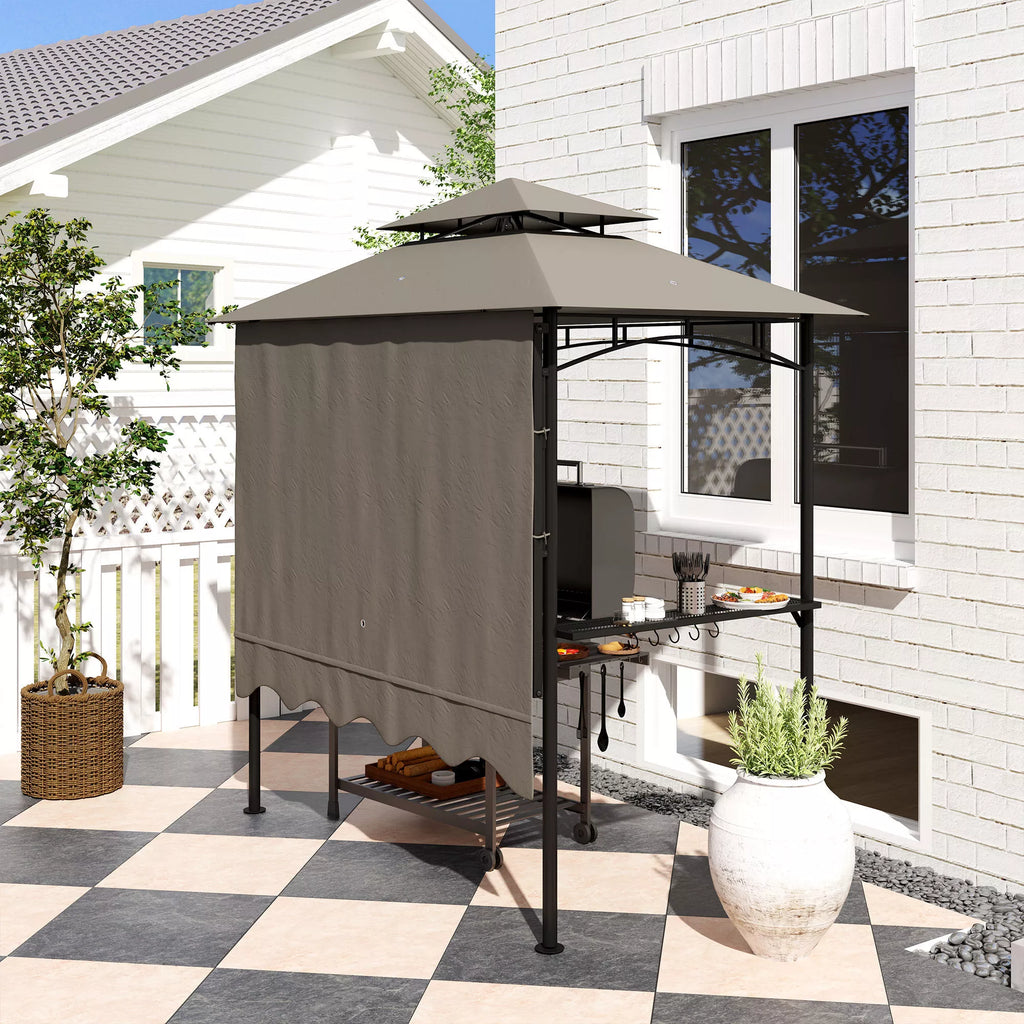 Grillpavillon 242x232x248 cm vandeniui atsparus, ugniai atsparus sodo paviljonas su dvigubu stogu Pilkos spalvos