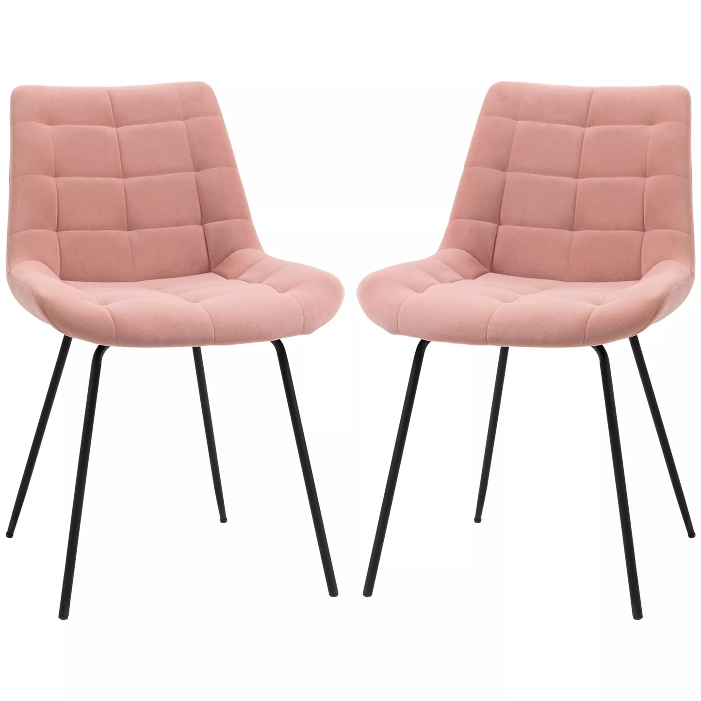 2 vnt. Valgomojo kėdžių, Akcentinių kėdžių, Virtuvės kėdžių rinkinys, Retro dizainas, Aksomo išvaizda, 50 cm x 61 cm x 79 cm, Rožinė