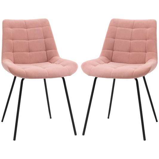 2 vnt. Valgomojo kėdžių, Akcentinių kėdžių, Virtuvės kėdžių rinkinys, Retro dizainas, Aksomo išvaizda, 50 cm x 61 cm x 79 cm, Rožinė