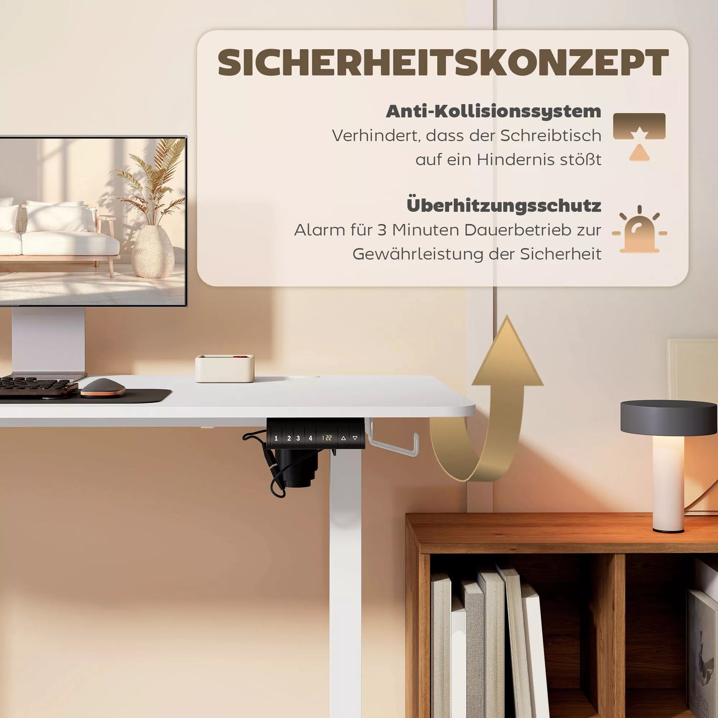 Stovimas stalas, aukščio reguliuojamas kompiuterio stalas, 140 cm x 70 cm x 116 cm, baltas