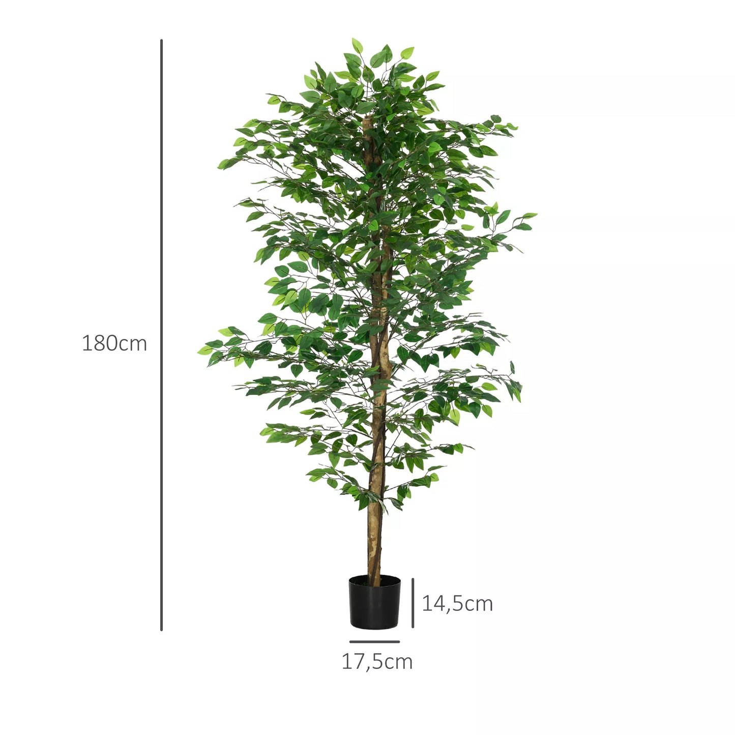 Dirbtinis fikusas, 180 cm, žalias, su vazonu, realistiškas, lengvai prižiūrimas