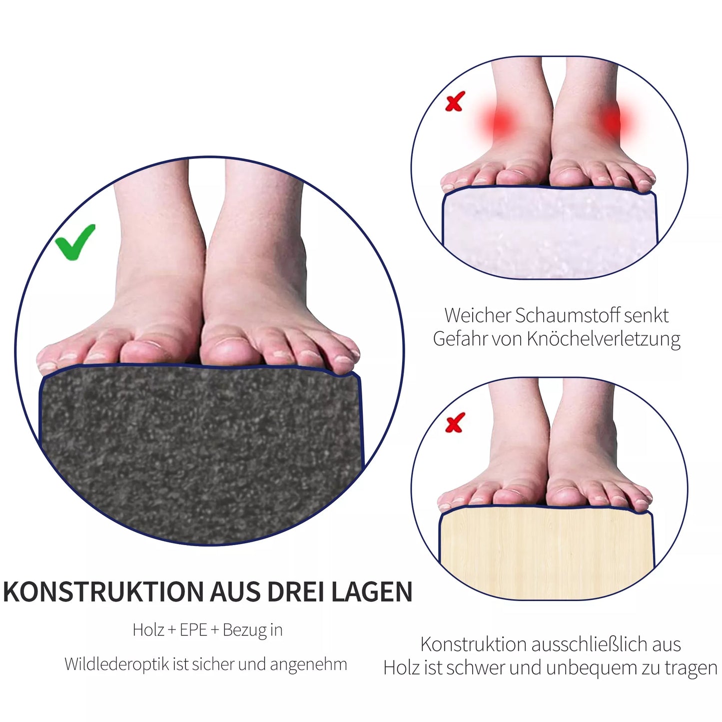 Sulankstoma pusiausvyros sija, neslystanti, su zomšos apdaila, tvirtas medienos pagrindas, 210 x 10 x 6,5 cm, mėlyna