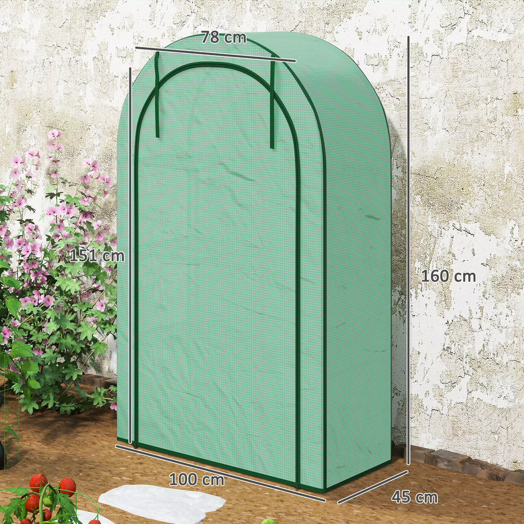Mini šiltnamis, 4 pakopų šiltnamis su plastiko danga, nešiojamas, su ritininiu durų užraktu, 100 x 45 x 160 cm, žalias