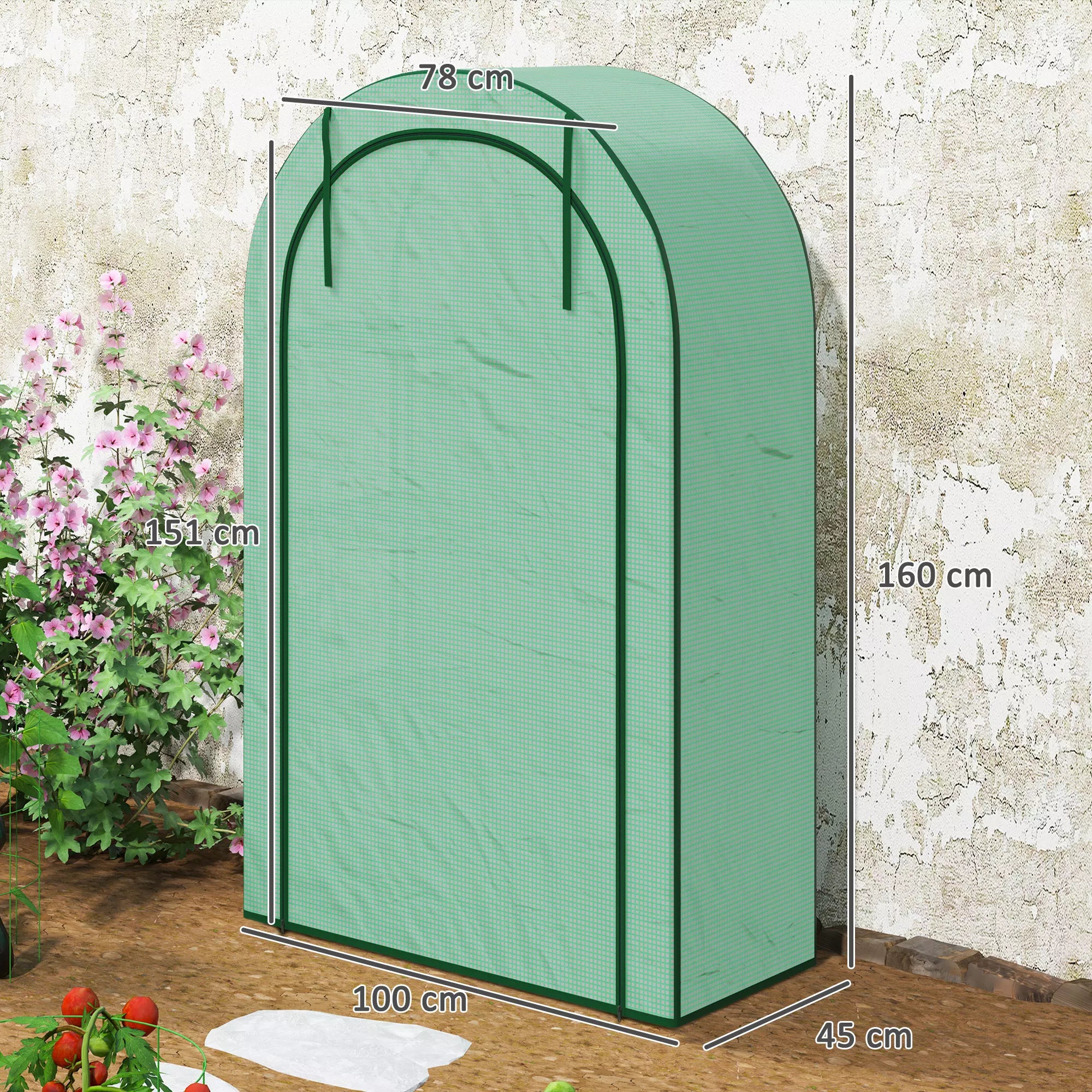 Mini šiltnamis, 4 pakopų šiltnamis su plastiko danga, nešiojamas, su ritininiu durų užraktu, 100 x 45 x 160 cm, žalias