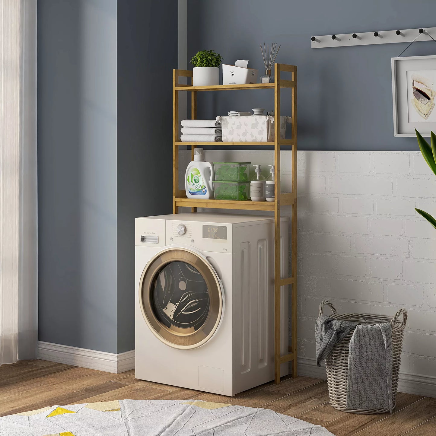 Vonios lentyna, lentyna virš tualeto, 3 lentynos, atspari vandeniui, 68 cm x 20 cm x 165 cm, natūrali