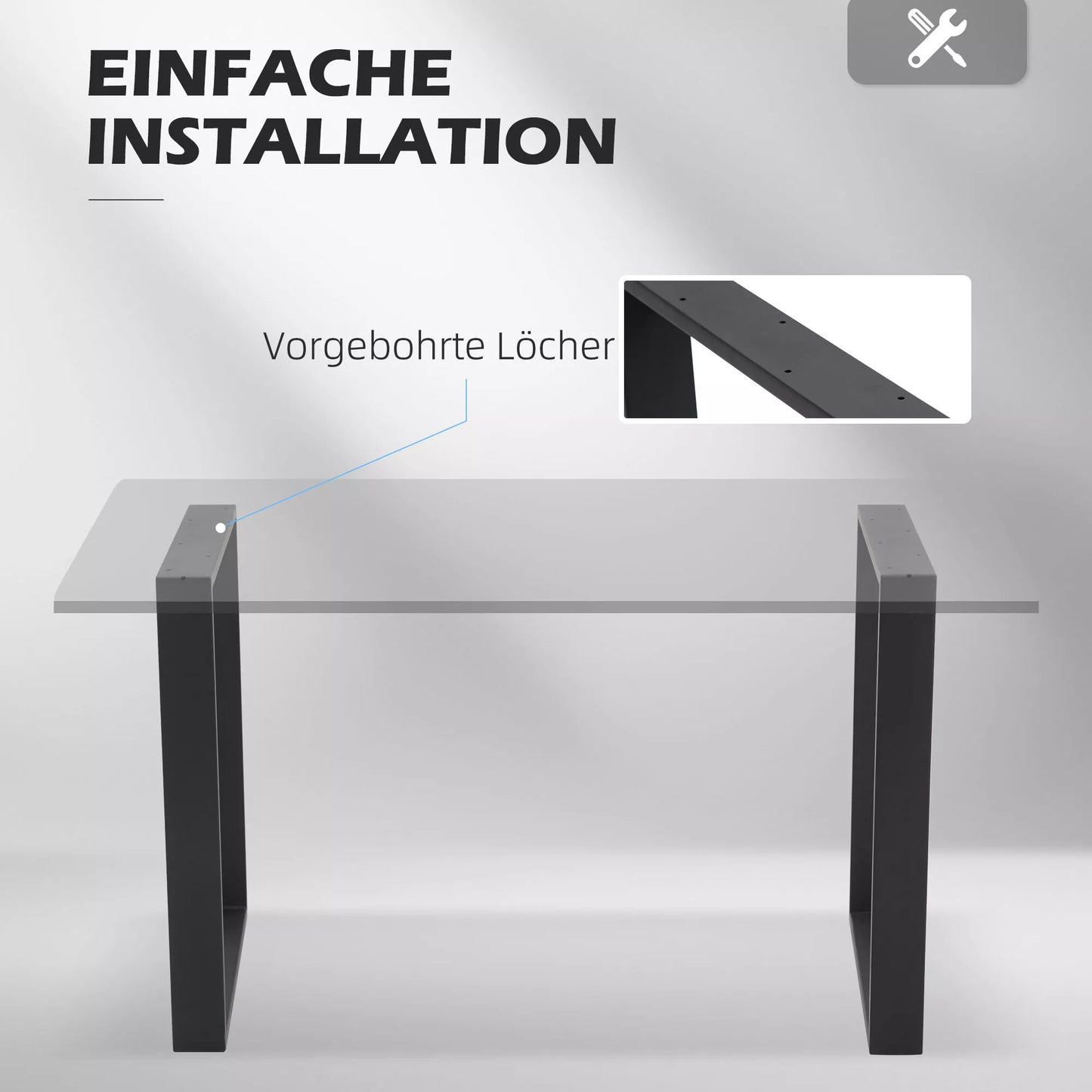 Stalo kojų rinkinys, 2 plieninės kojos, 72 x 60 cm, iš anksto išgręžtos skylės, pramoninis dizainas, plienas, juodos spalvos