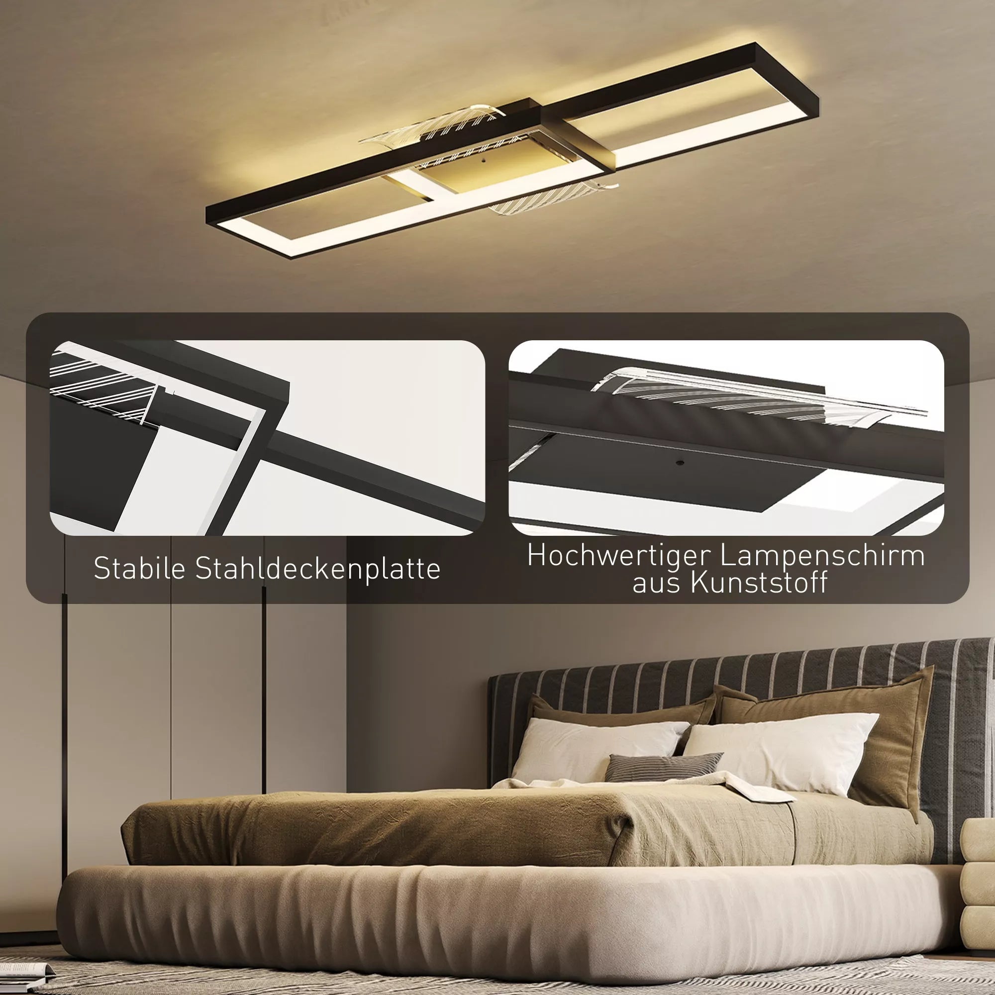 Lempos LED 43W 4600LM 3000-6000K reguliuojamas lubų šviestuvas Plokščias su nuotolinio valdymo pultu Sieninis jungiklis 70 x 30 x 7 cm Juodas