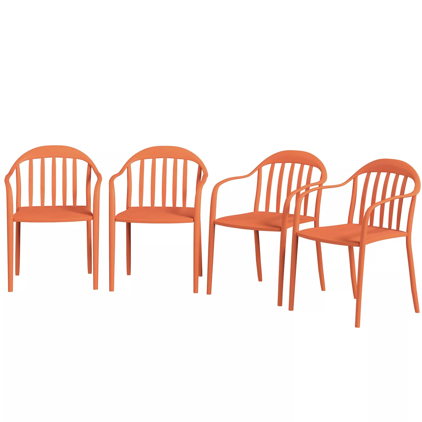 Lauko kėdžių rinkinys iš 4 vnt., atsparus oro sąlygoms, pagamintas iš plastiko, sukraunama kėdė su porankiais, atlošu, atlaiko iki 120 kg