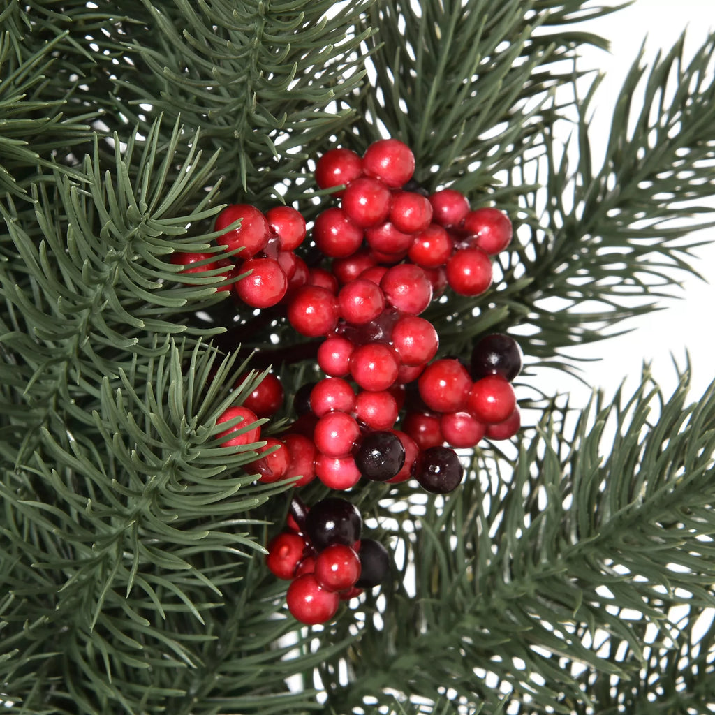 Kalėdinė girlianda 60 cm durų vainikas su 40 LED eglių šakų, raudonų uogų, dirbtinės kalėdinės girliandos, Kalėdos, Advento vainikas, lauko, vidaus, Advento, langų durims