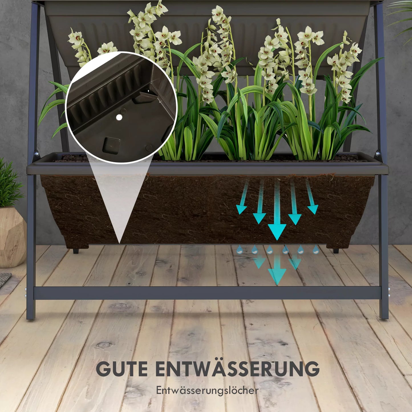 Augalų laiptai Gėlių laiptai Augalų lentynos, sukraunamos, atsparios atmosferos poveikiui, 76 cm x 79 cm x 162 cm, rudos spalvos