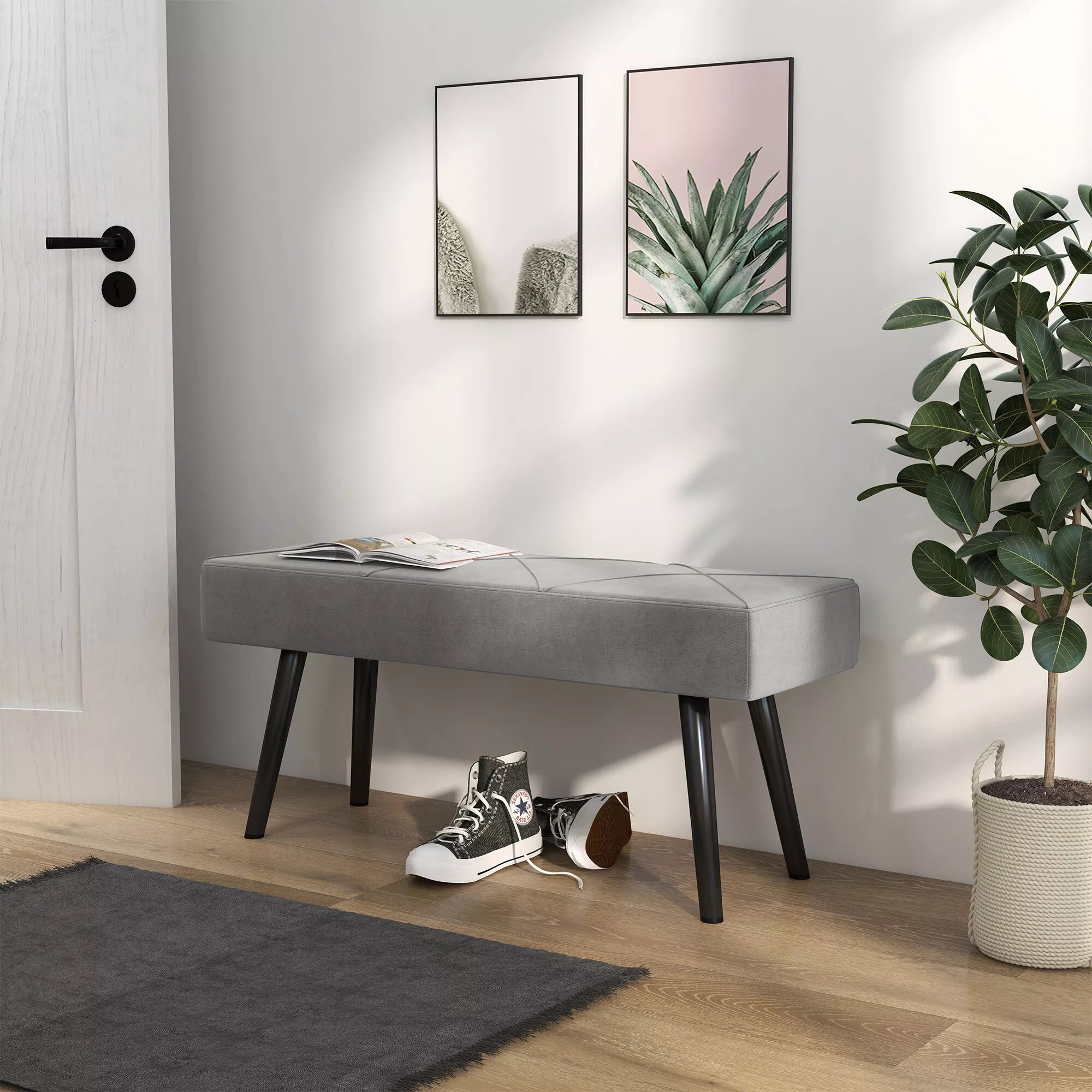 Sėdimoji sofa, minkšta sofa, lovos sofa, aksomo išvaizda, 100 x 36 x 45 cm, pilka