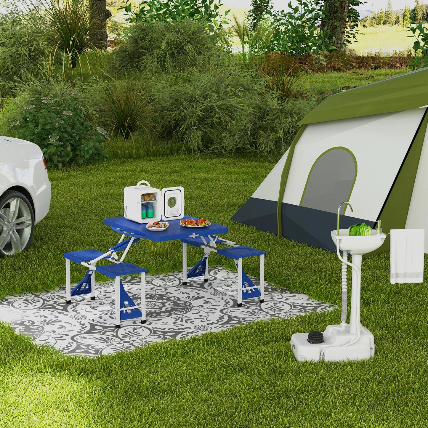 Mobilus praustuvas, nešiojamas, su ratukais, 51 cm x 33,5 cm x 103 cm, baltas