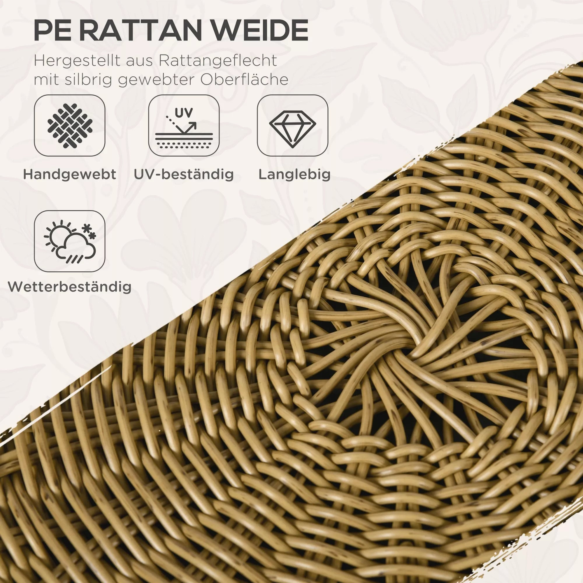 Rattanų sėdimoji grupė Lauko sėdimoji grupė, boho stiliaus, 5 dalių rinkinys, 145 x 70 x 78 cm, kreminė + natūrali + juoda