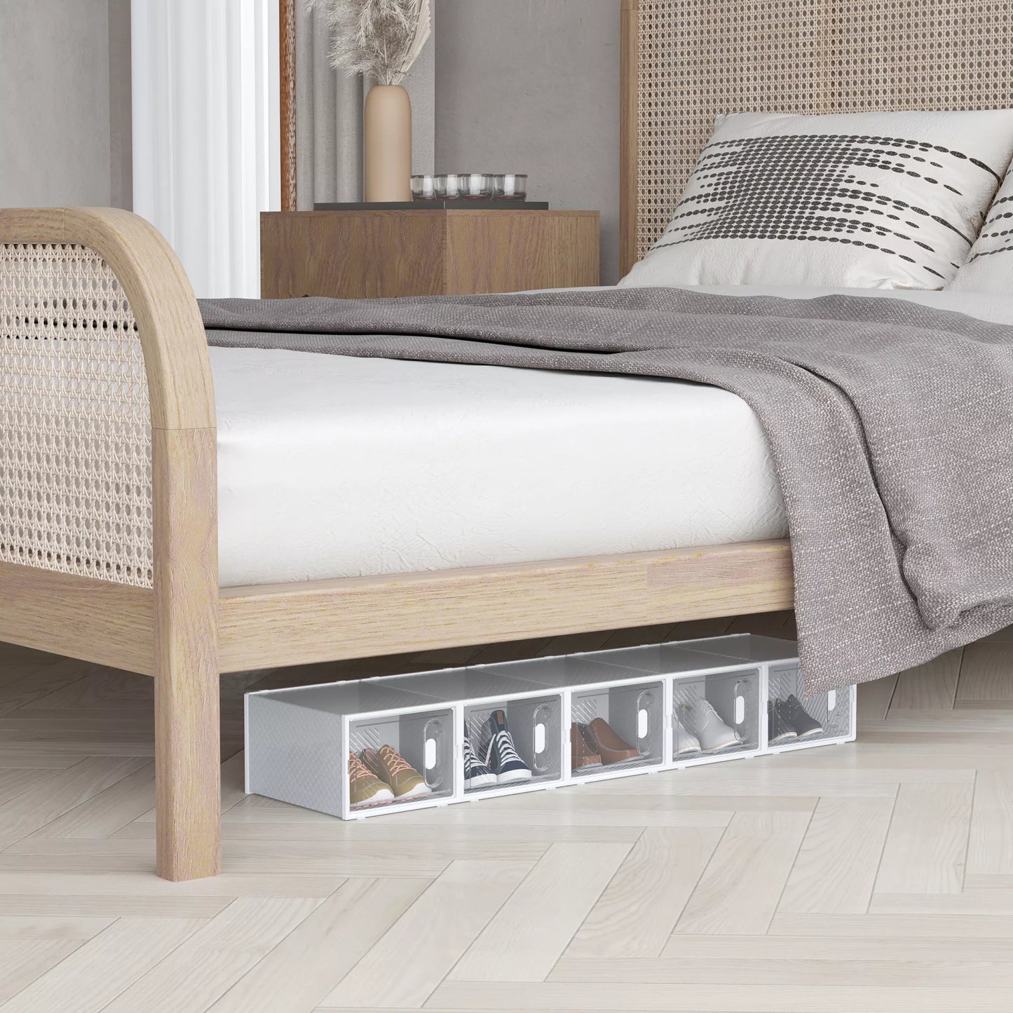 18 vienetų batų lentyna, sukraunamos batų dėžutės iki 45 dydžio batams, magnetiniai durelės, plastikas, 28 x 36 x 21 cm