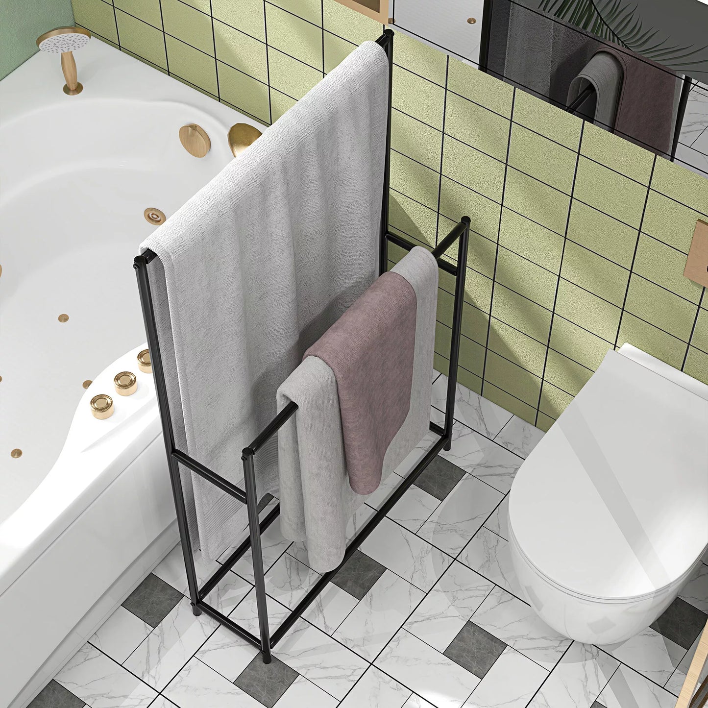 Rankšluosčių laikiklis, laisvai stovintis, 2 strypai, nerūdijantis, 66x20x110 cm, juodas