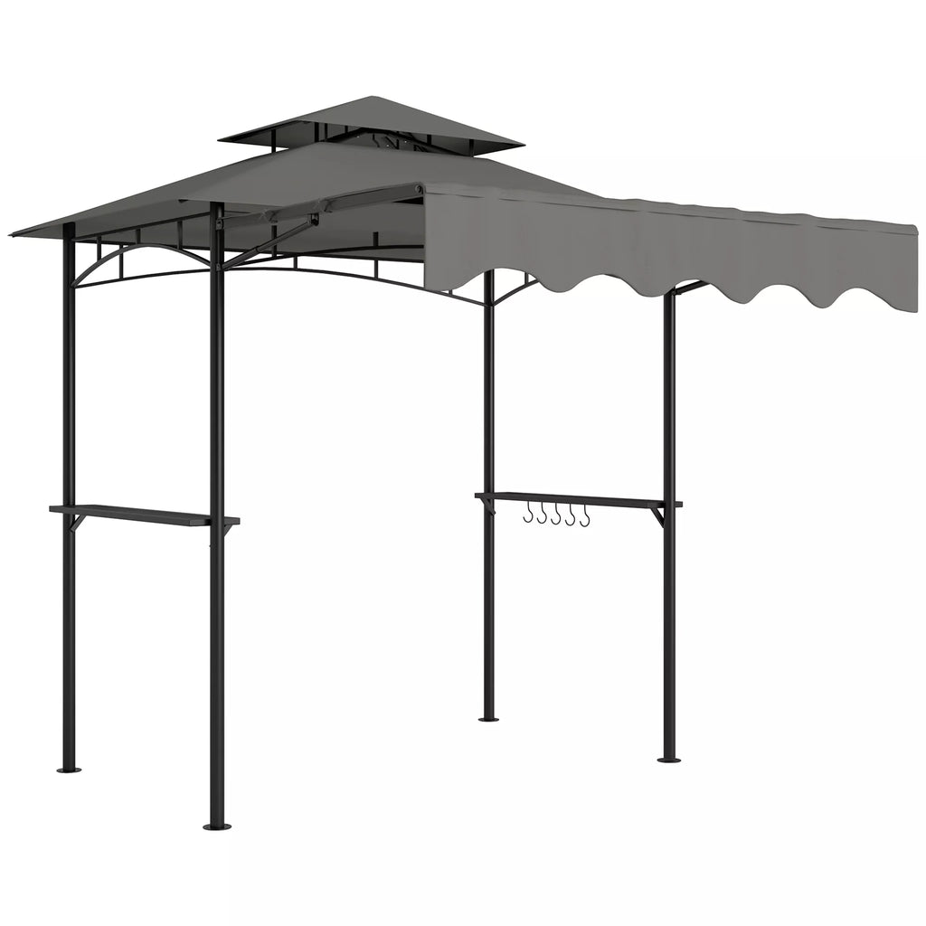 Grillpavillon 242x232x248 cm vandeniui atsparus, ugniai atsparus sodo paviljonas su dvigubu stogu Pilkos spalvos