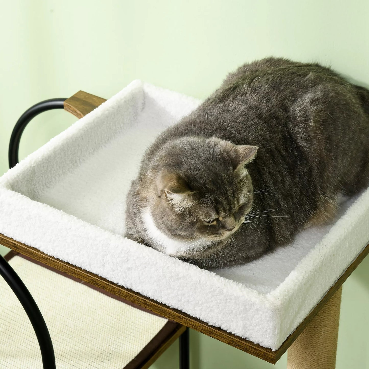 Katino medis, 4 aukštų, katės namelis, žaidimo kamuoliukas, apsauga nuo apvirtimo, 80x40x118,5 cm, Ruda/Balta