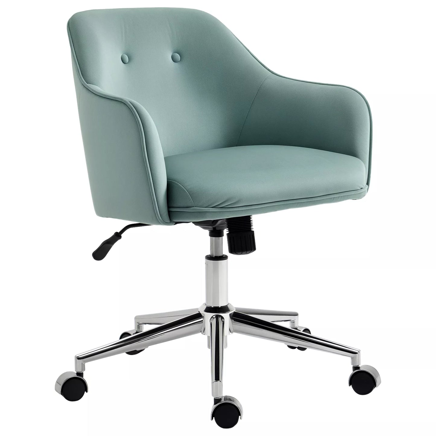 Biuro kėdė su sagčių apsiuvimu, reguliuojamo aukščio, svyravimo funkcija, aksominė išvaizda, 61 cm x 59 cm x 90,5 cm, turkio spalvos