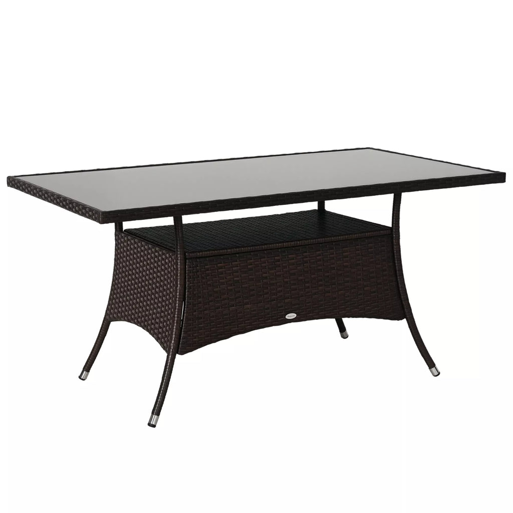 Lauko stalas su stiklo plokšte, polirotango, 150x85x74 cm, rudas/juodas