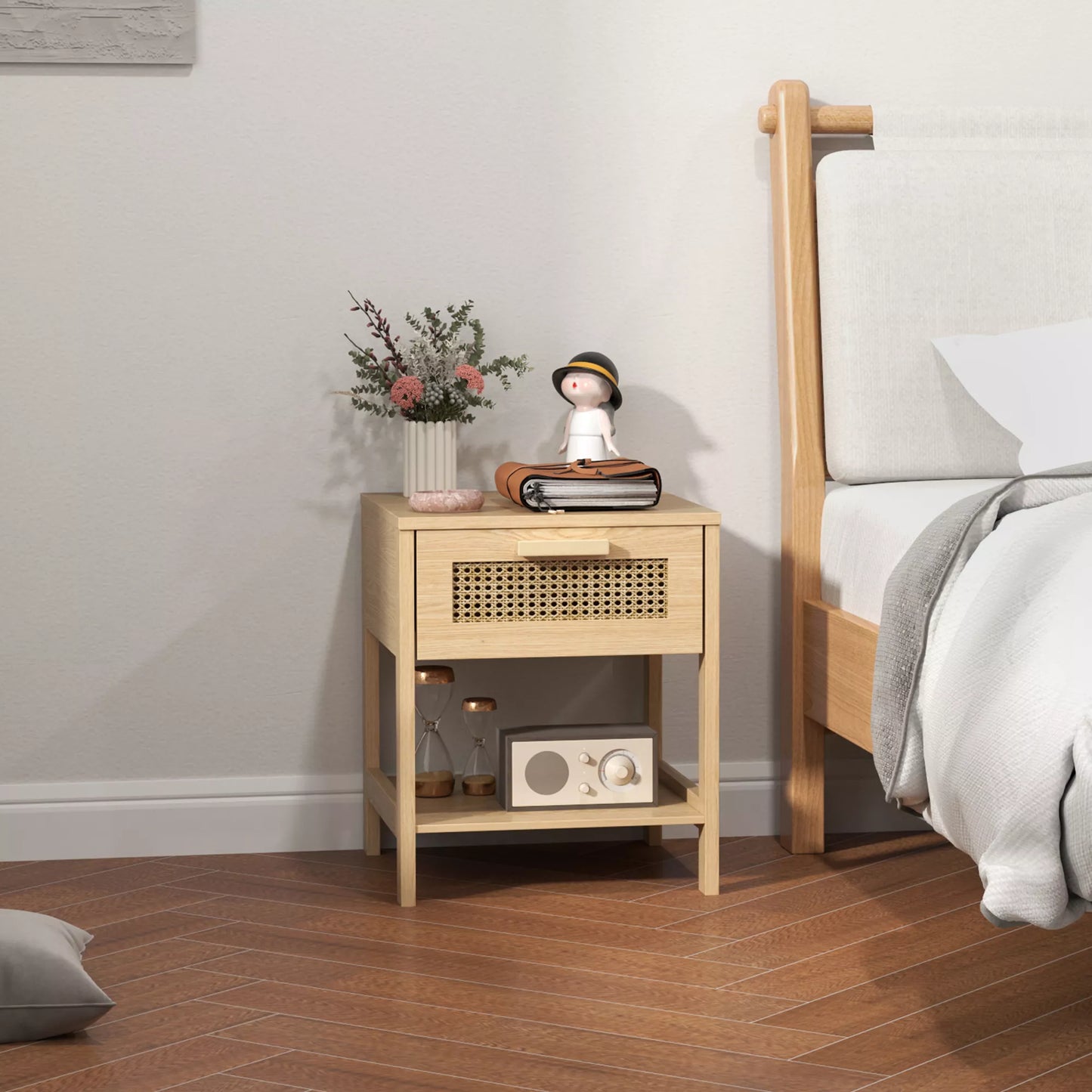 Naktinis staliukas, naktinė spintelė, pagalbinis staliukas su stalčiumi, MDF 40 x 40 x 48,4 cm