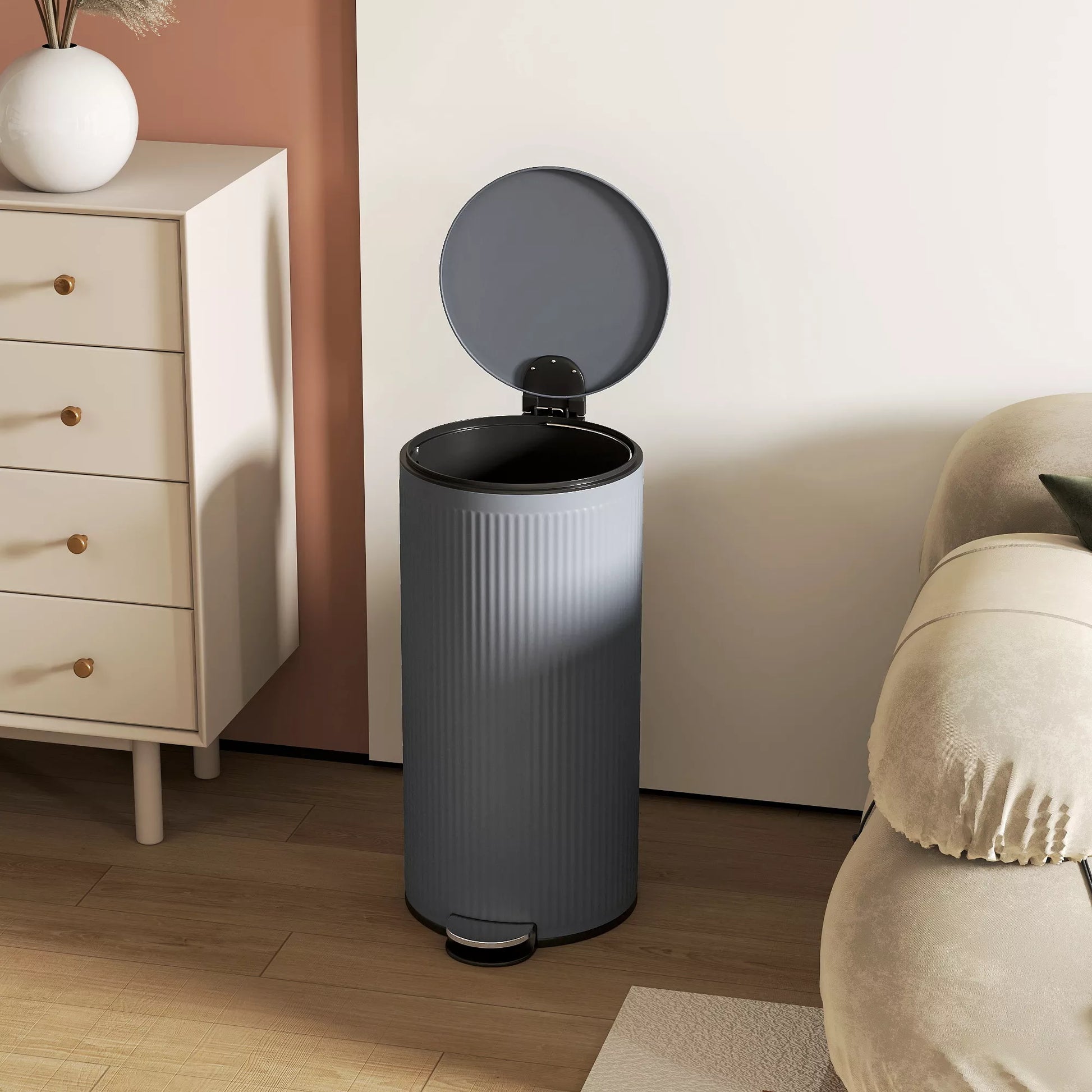 30 l šiukšlių dėžė su minkštu uždarymo dangčiu ir pedalu, metalinis vidinis konteineris, juoda, 36 x 30 x 60,5 cm