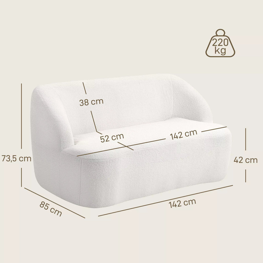 Dvivietė sofa, išlenkta forma, minkšta sofa su fliso apmušalu, skirta svetainei, miegamajam, namų biurui, kreminės baltos spalvos