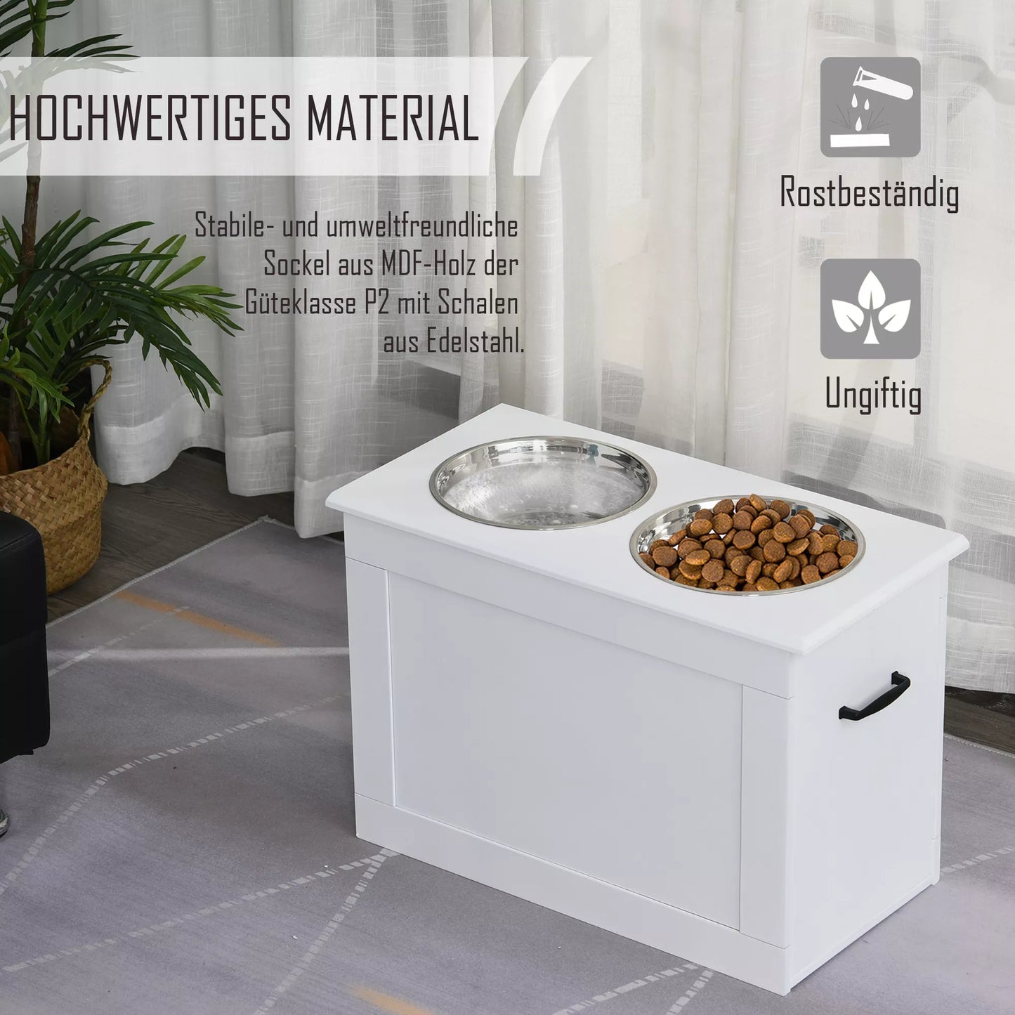 Padidintas šunų dubuo Maisto dubuo su saugojimo vieta Vandens dubuo 2 x 2000 ml Nerūdijančio plieno dubuo Šunų dubuo Maisto dubuo Maisto stotis šunims ir katėms Balta