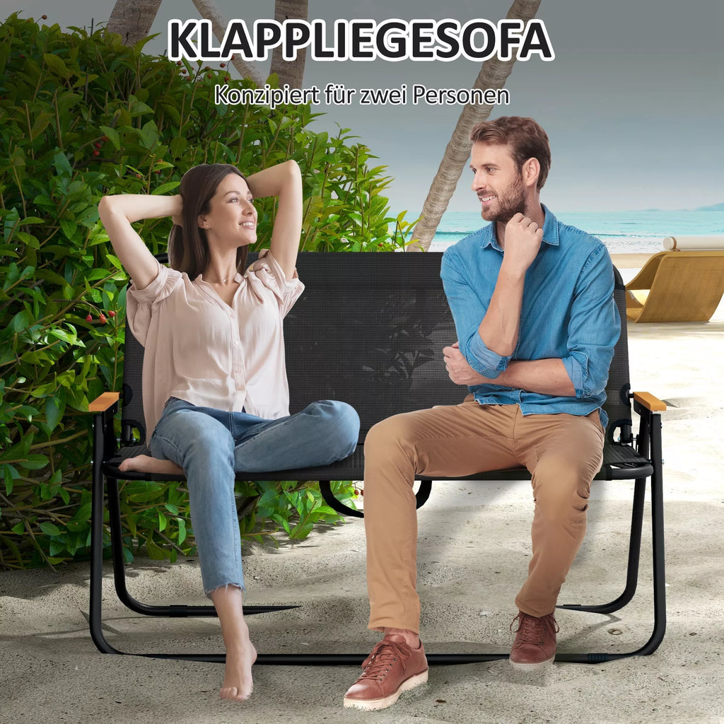 Sulankstoma kėdė, kvėpuojanti, medžio ir plastiko porankiai, 108x65x73 cm, juoda ir natūralios spalvos