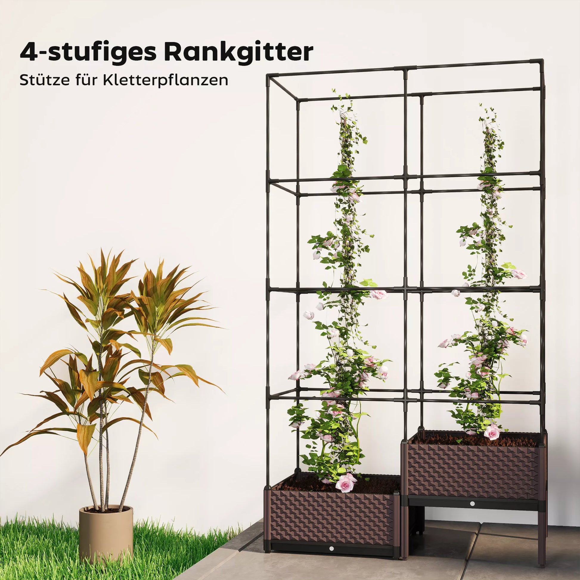 Aukštas gėlių vazonas su grotelėmis, drenažo skylėmis, plastikinis vazonas 100 x 50 x 174 cm