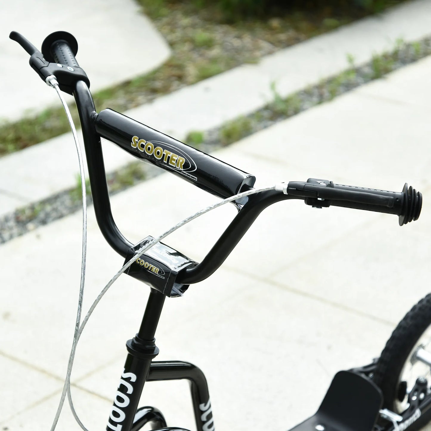 Vaikams skirtas paspirtukas su reguliuojamu vairu, su pneumatinėmis 12 colių padangomis, nuo 5 metų, juodas, 120 x 58 x 75-80 cm