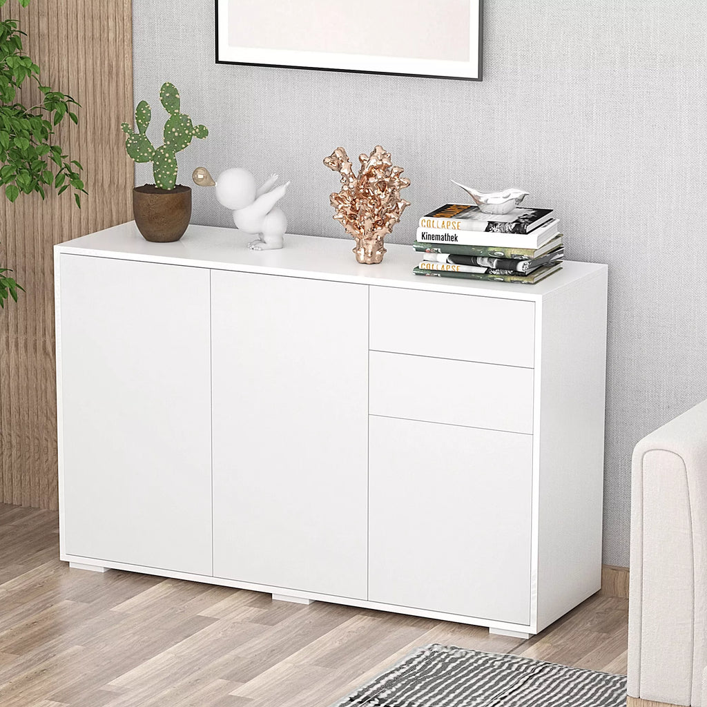 Bufetas Komoda, 2 stalčiai, „Push-Click“ sistema, 117 cm x 36 cm x 74 cm, balta