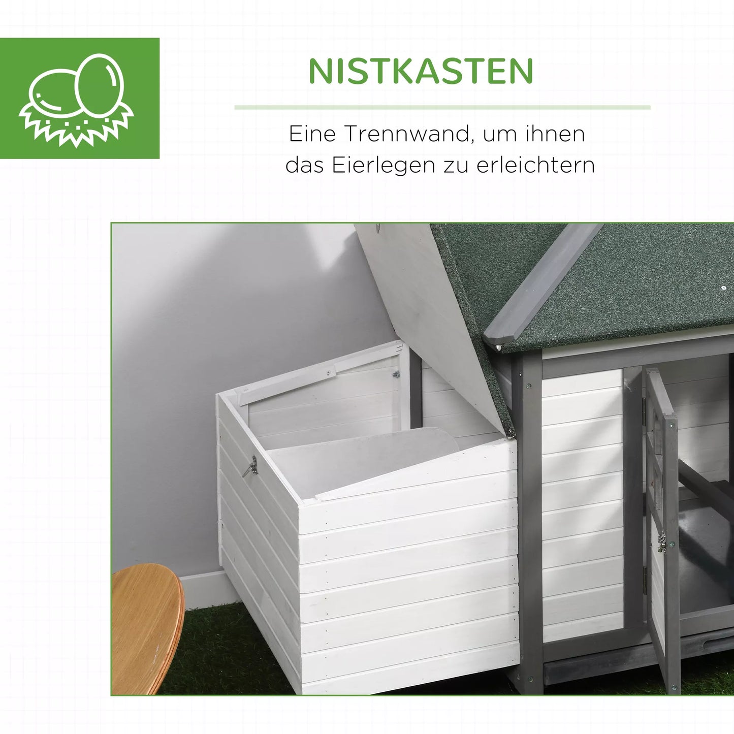 Vištidė nykštukinėms vištoms 196 x 76 x 97 cm Vištidė su lizdų dėže, lauko aptvaras, ėdikė, medinis namelis smulkiems gyvūnams, pilkos spalvos