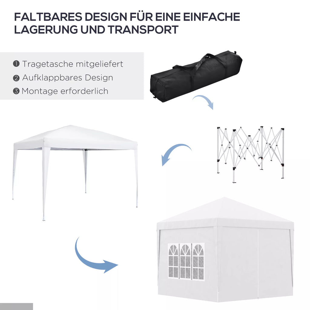 3 x 3 m Paviljono su 4 šoninėmis sienelėmis, langais, UV apsaugos šventės palapinė, sodo palapinė su nešiojimo krepšiu, plienas, balta