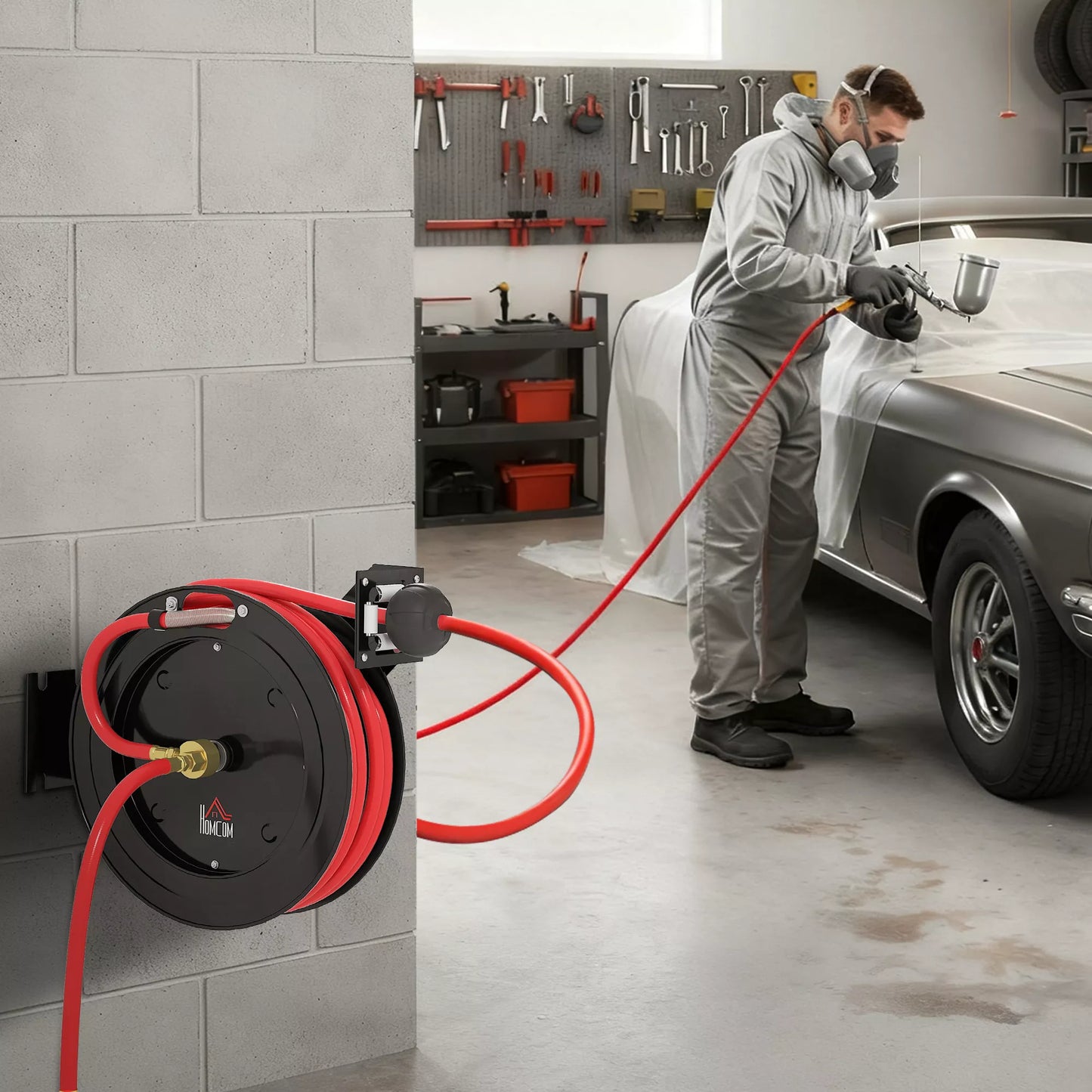 Sieninis sodo žarnos ritininis laikiklis, automatinis atitraukimas, 20 bar vandens slėgis, 15+1 m žarna, metalas