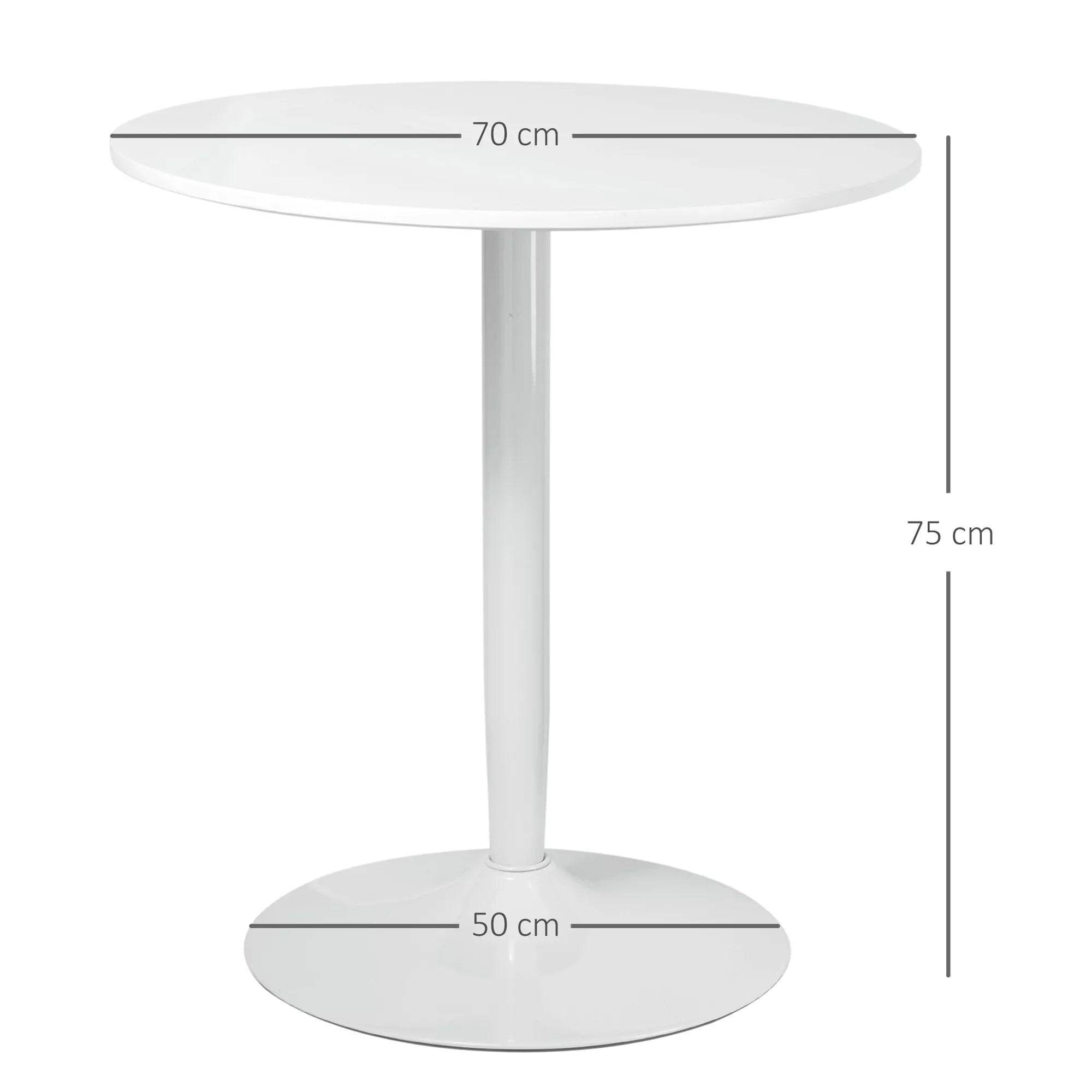 Valgomasis stalas 2 asmenims, apvalus, baltas, 70 x 70 x 75 cm